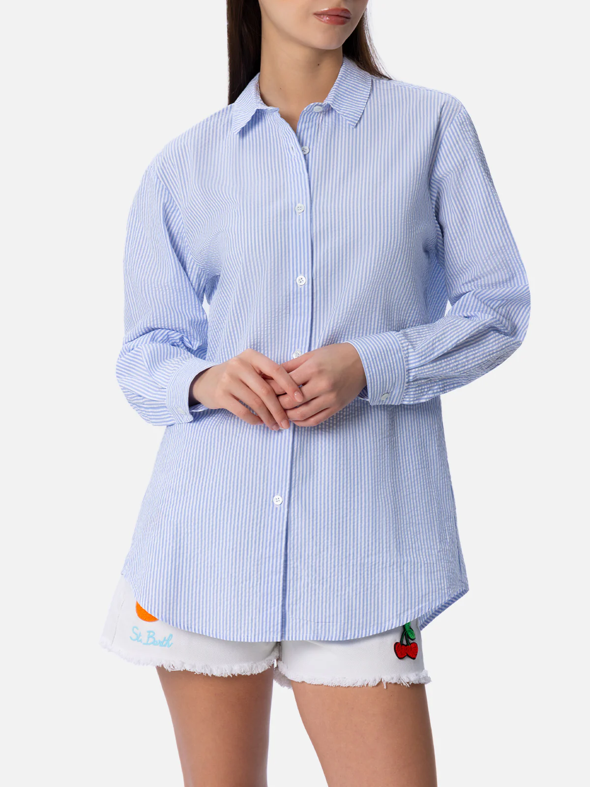 Brigitte striped-print seersucker shirt with Saint Barth embroidery - Image 2