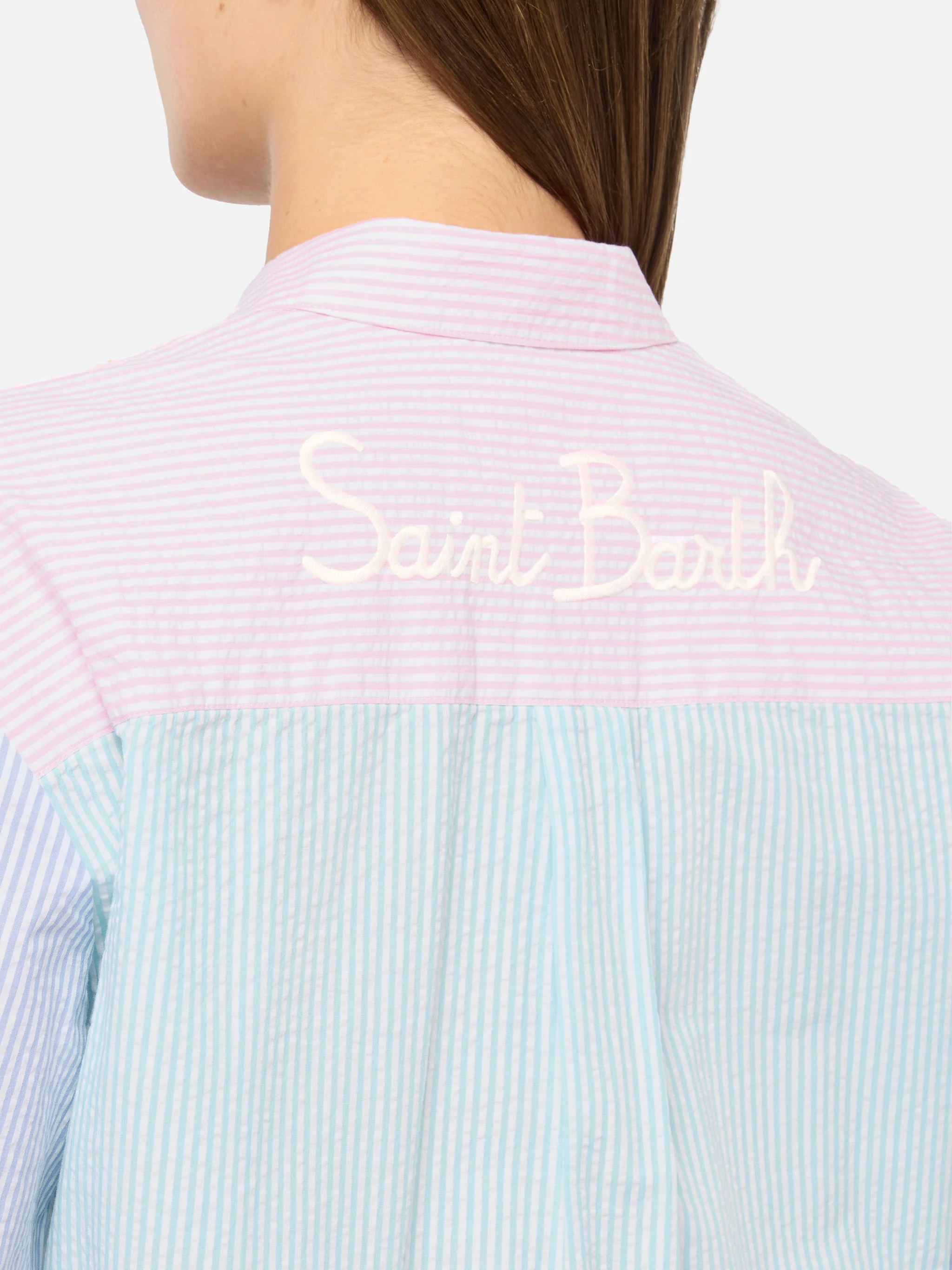 Brigitte striped-print seersucker shirt with Saint Barth embroidery - Image 2