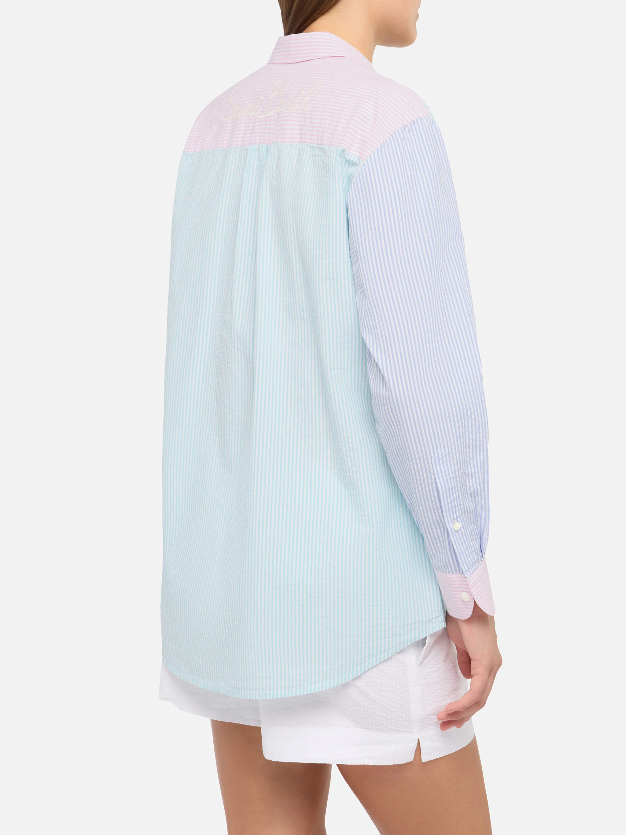 Brigitte striped-print seersucker shirt with Saint Barth embroidery - Image 3