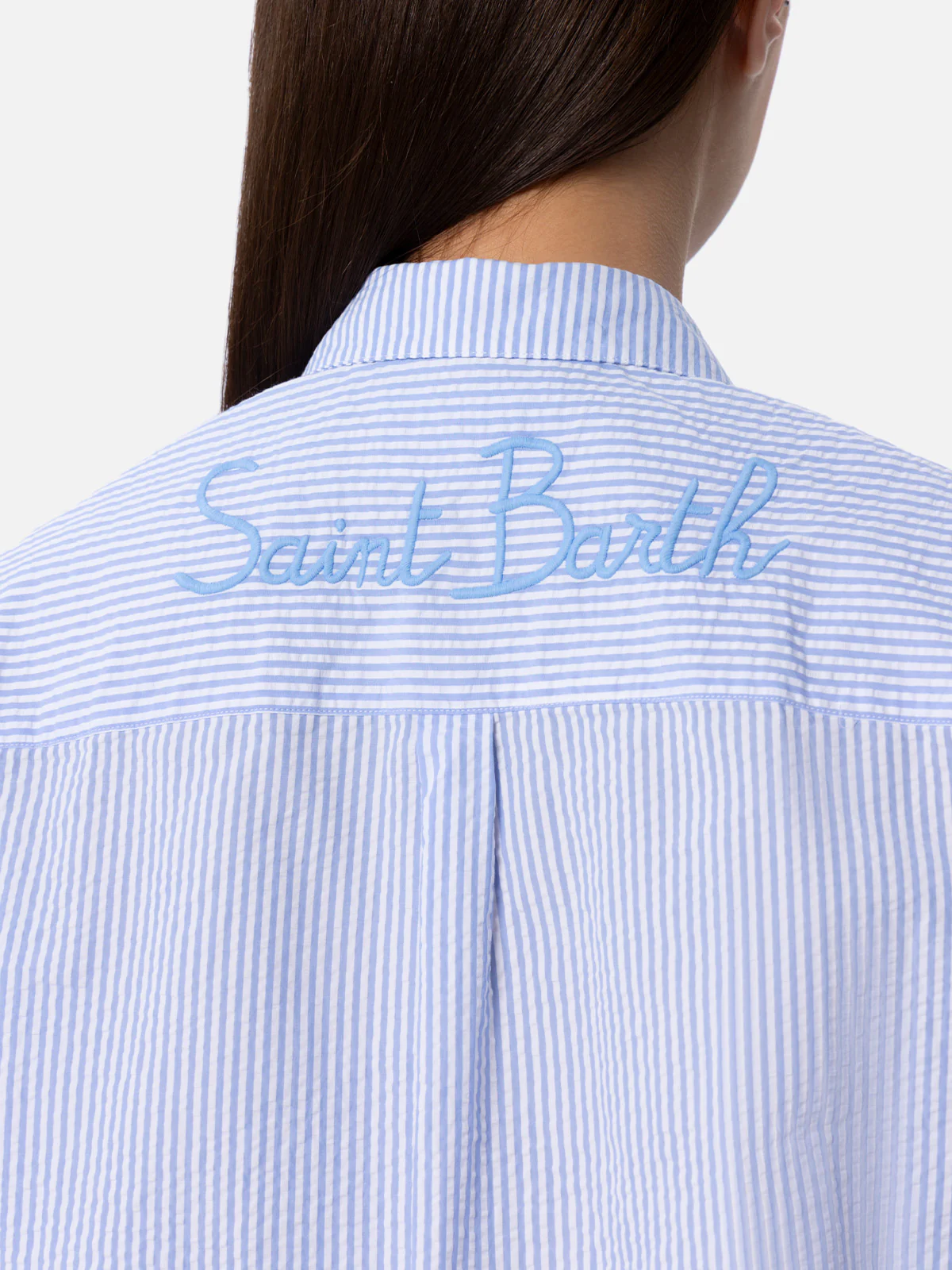 Brigitte striped-print seersucker shirt with Saint Barth embroidery - Image 3