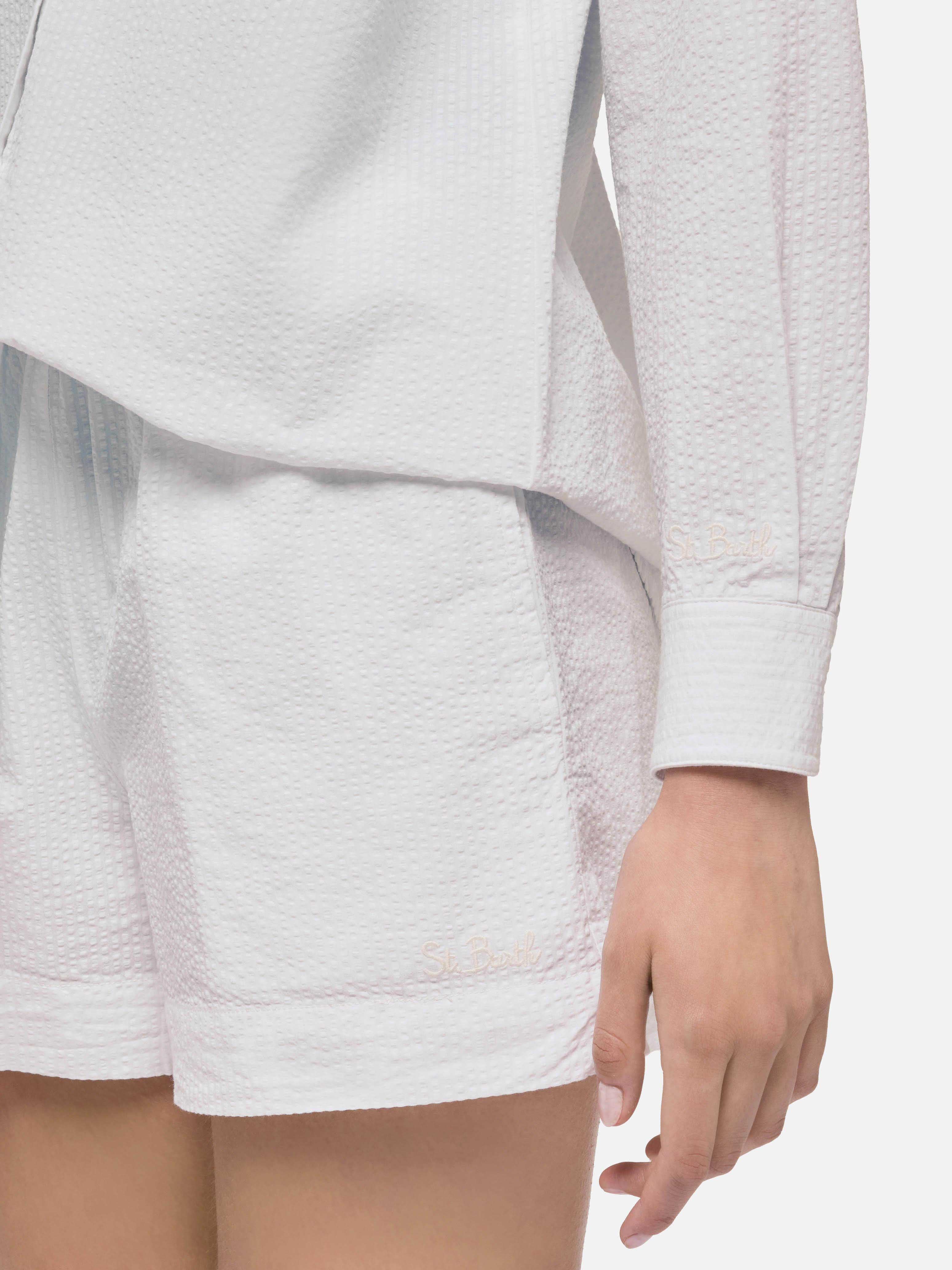Brigitte white seersucker shirt with Saint Barth embroidery - Image 2