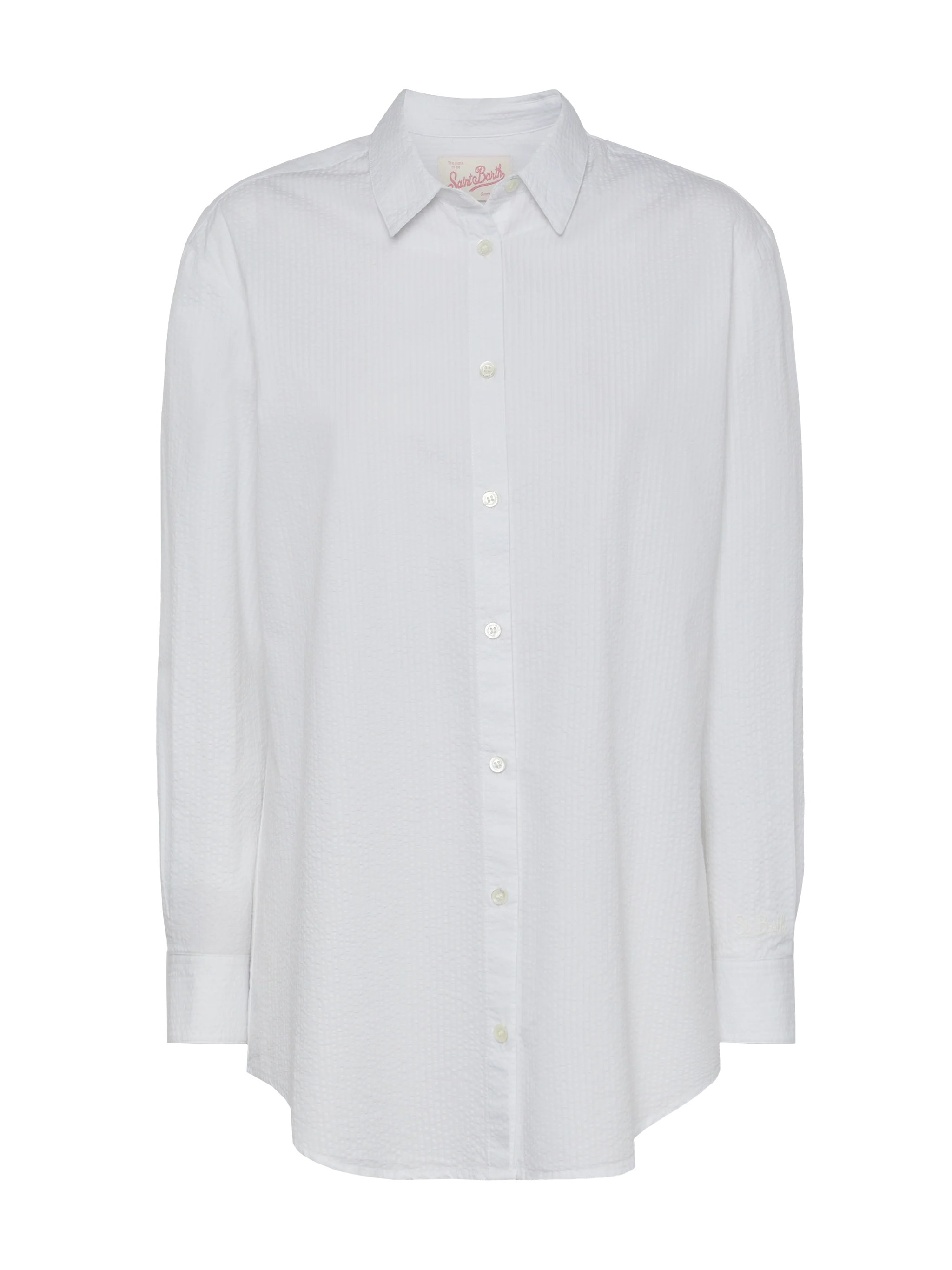 Brigitte white seersucker shirt with Saint Barth embroidery - Image 5