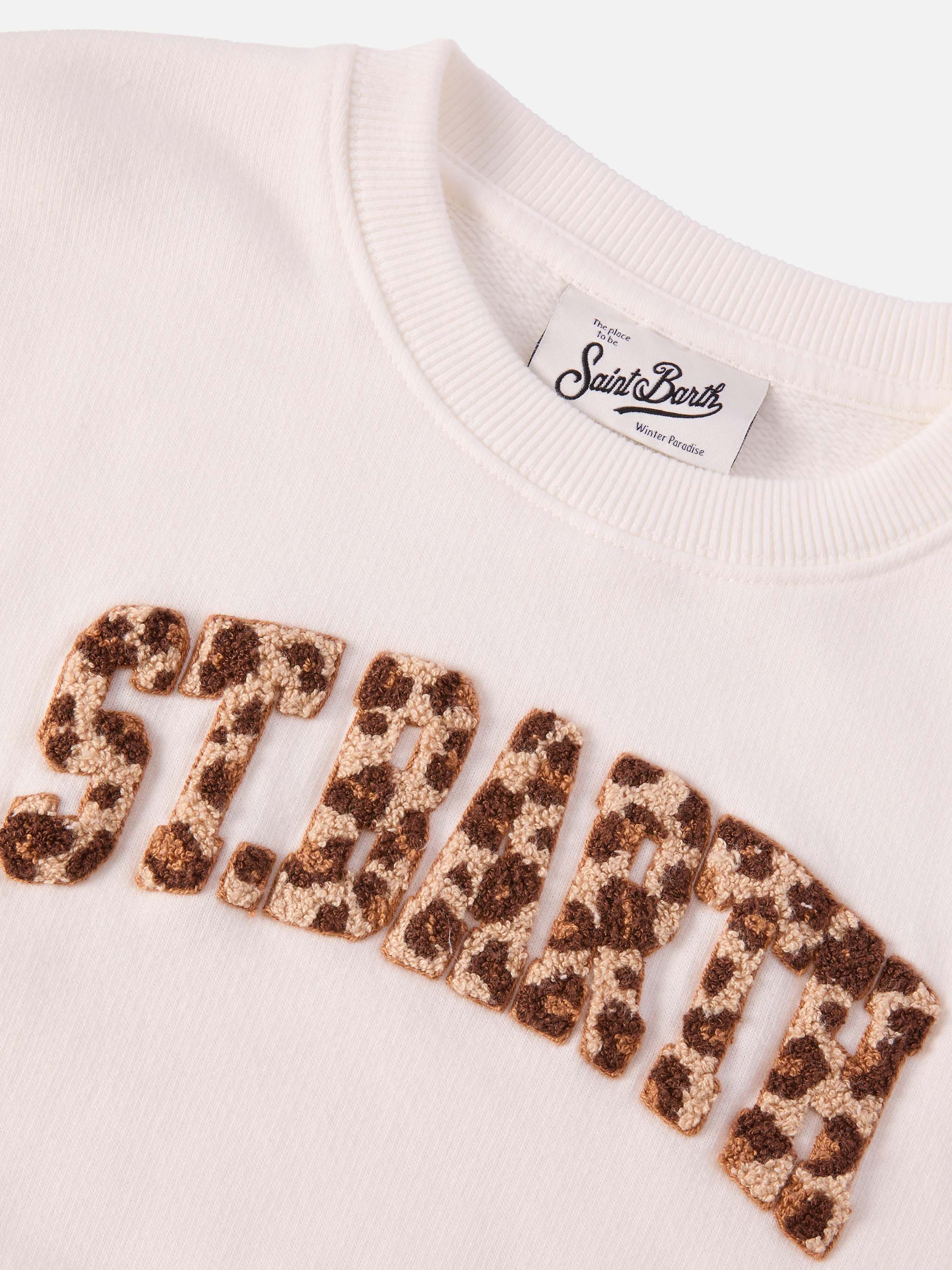 Briony crewneck sweatshirt in leopard-print white terry - Image 2