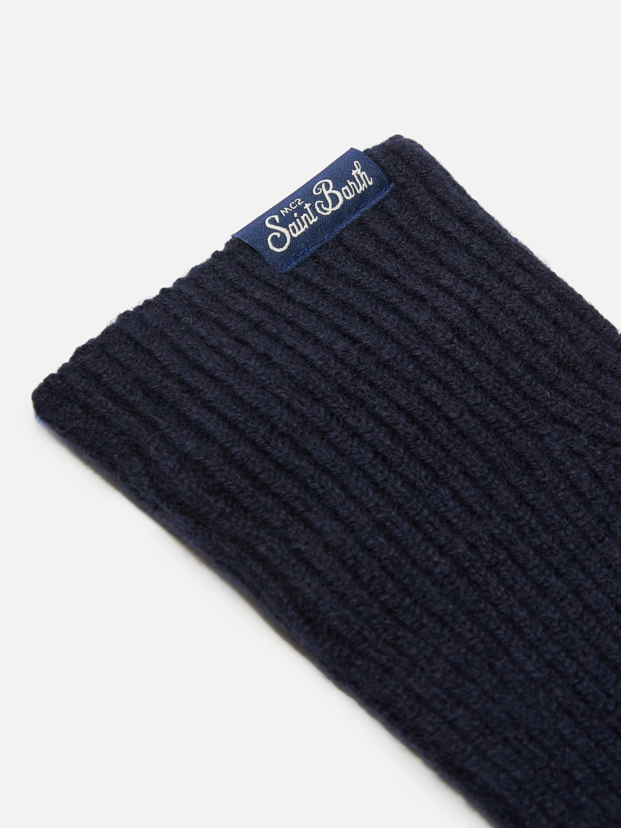 Brixton ribbed stretch cashmere-blend gloves in night blue - Image 3