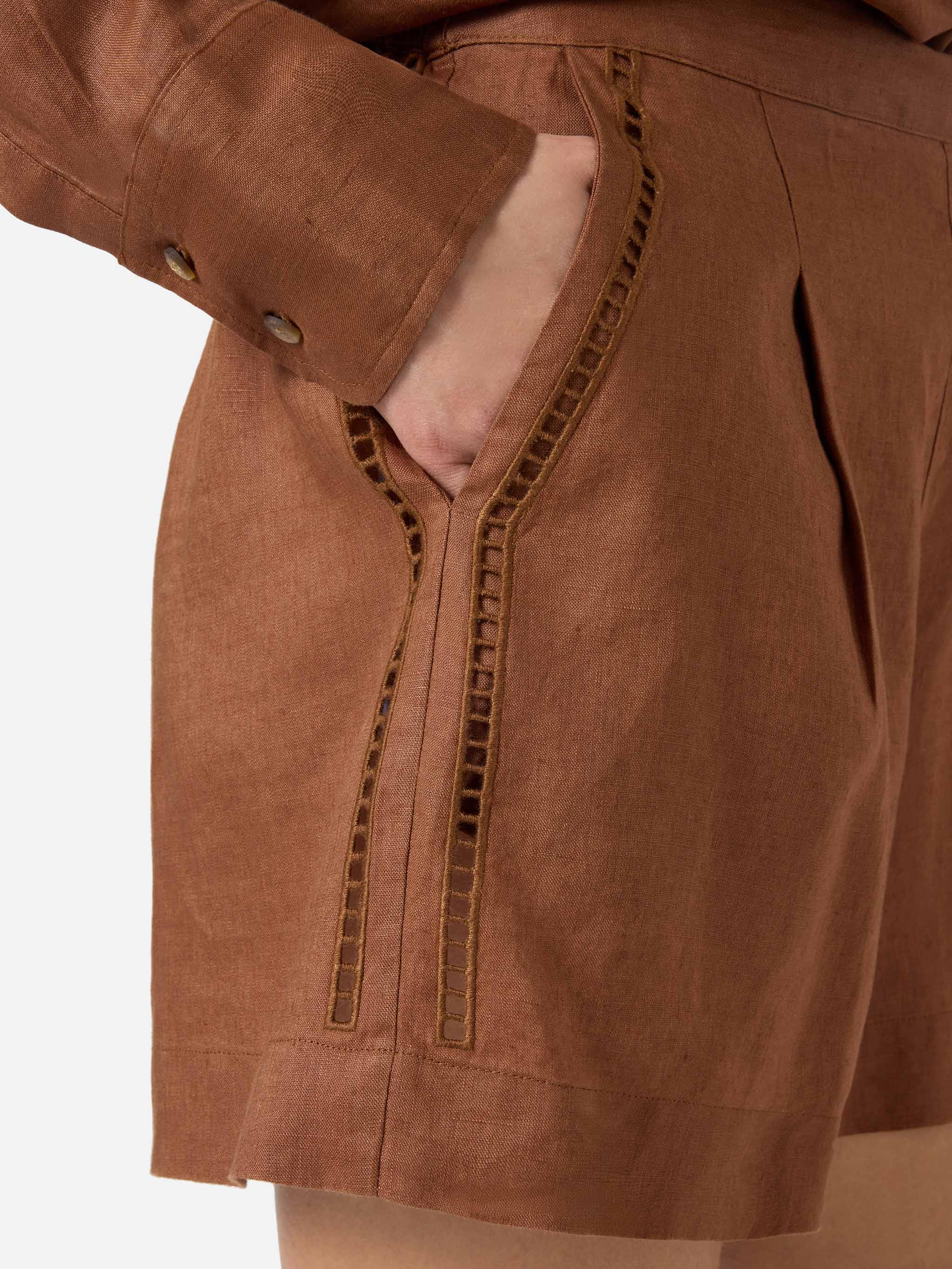 Brown Amani linen shorts - Image 3