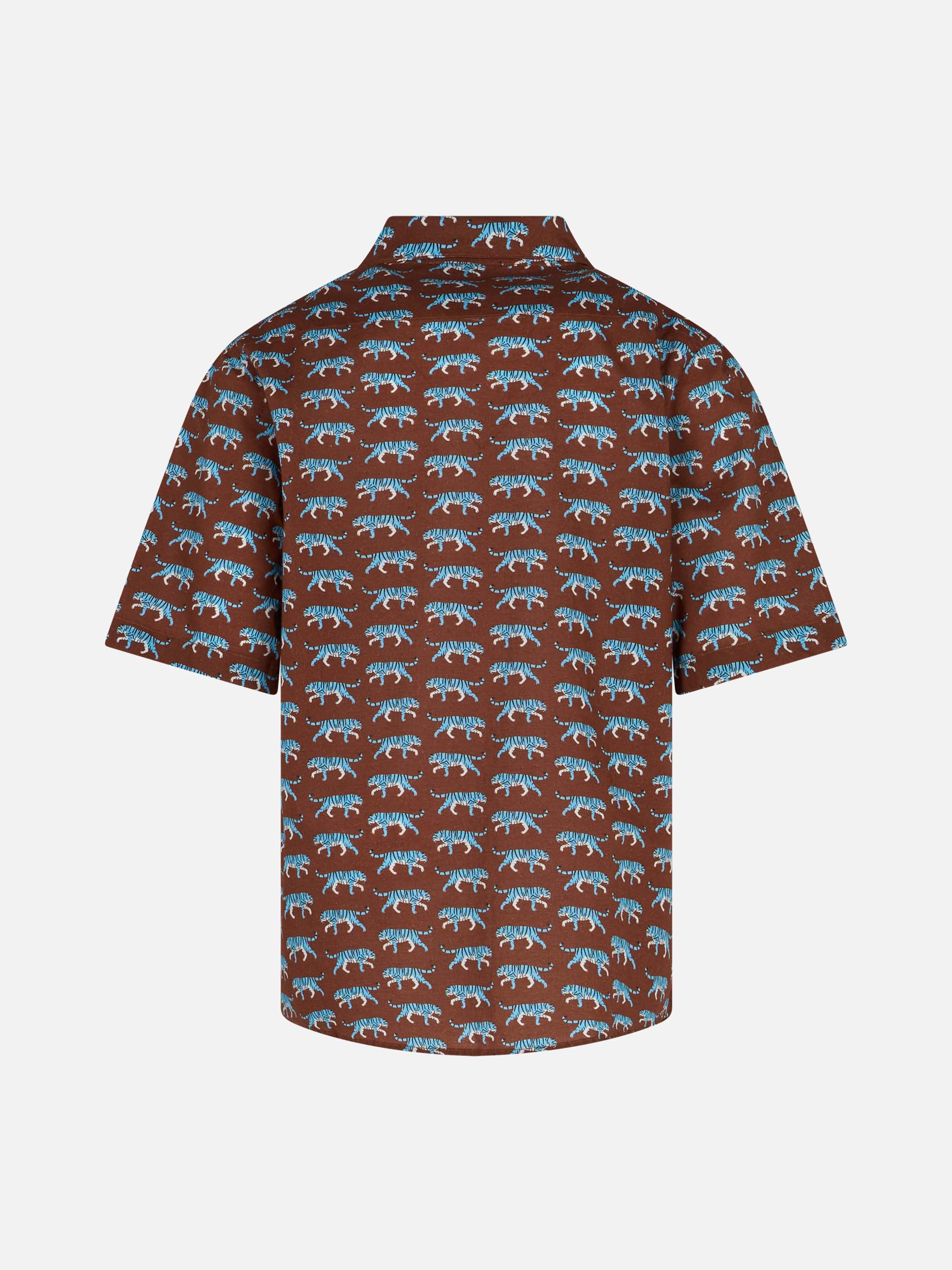 Brown Boy muslin cotton shirt Sharouk with tiger print - Image 2