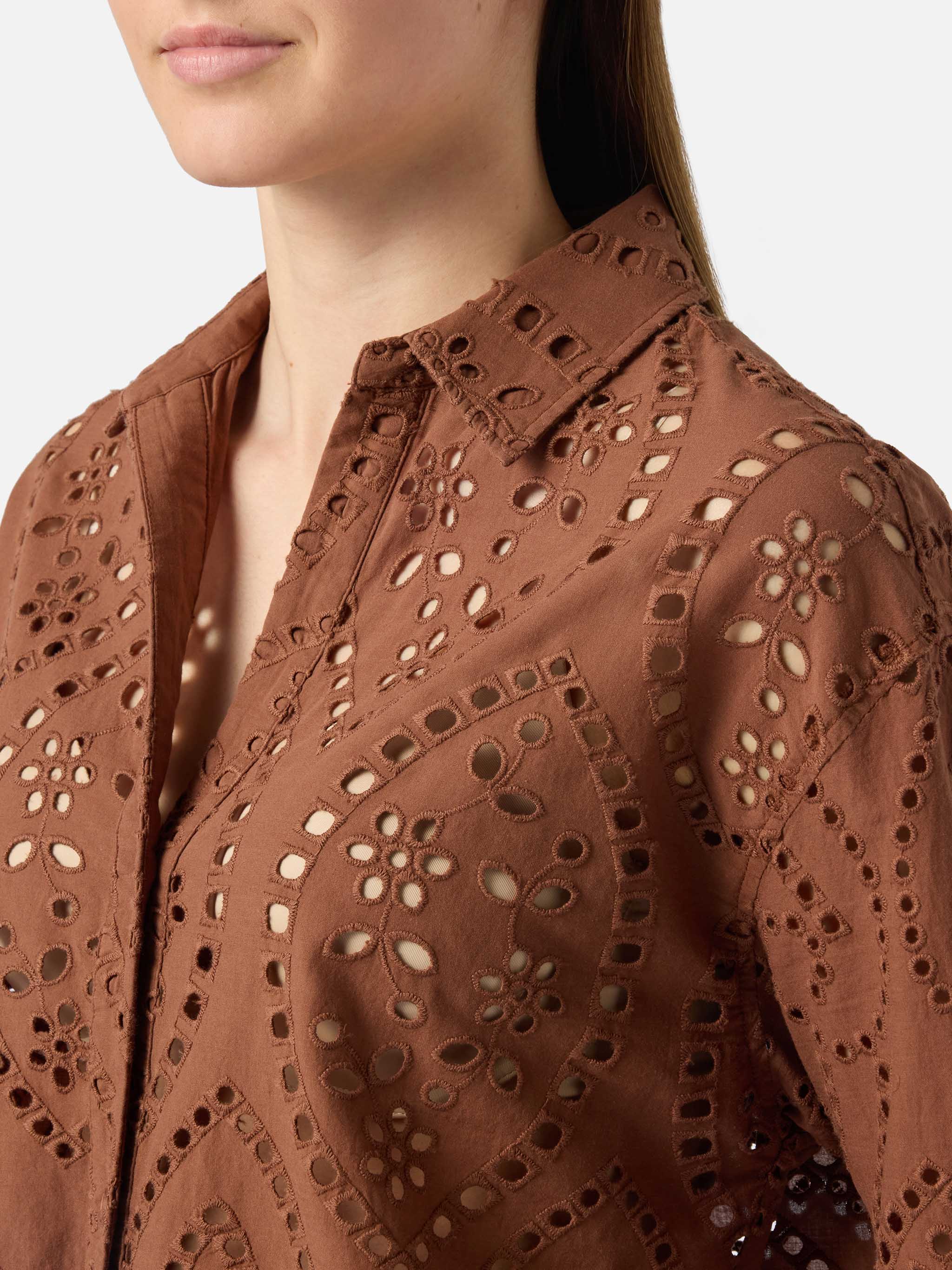 Brown broderie anglaise cotton Cristal shirt - Image 2