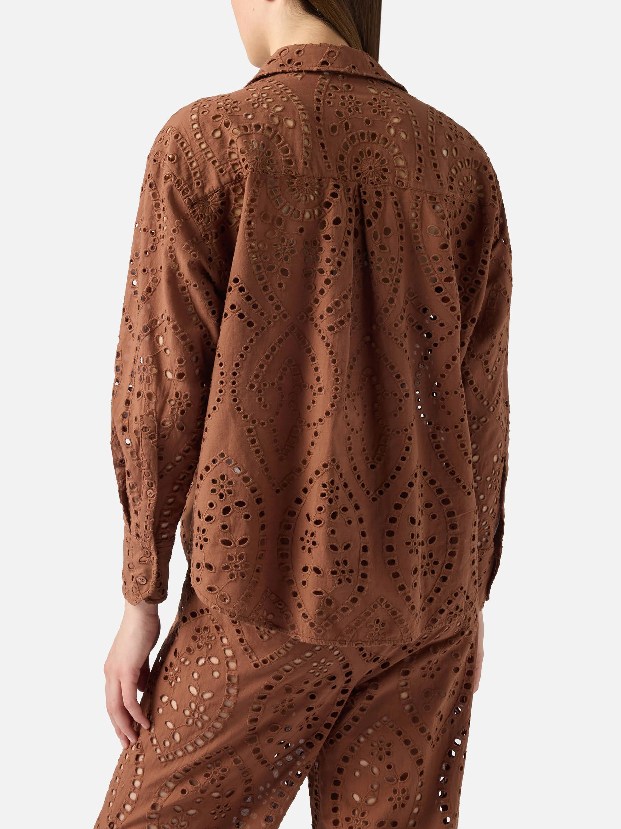 Brown broderie anglaise cotton Cristal shirt - Image 3