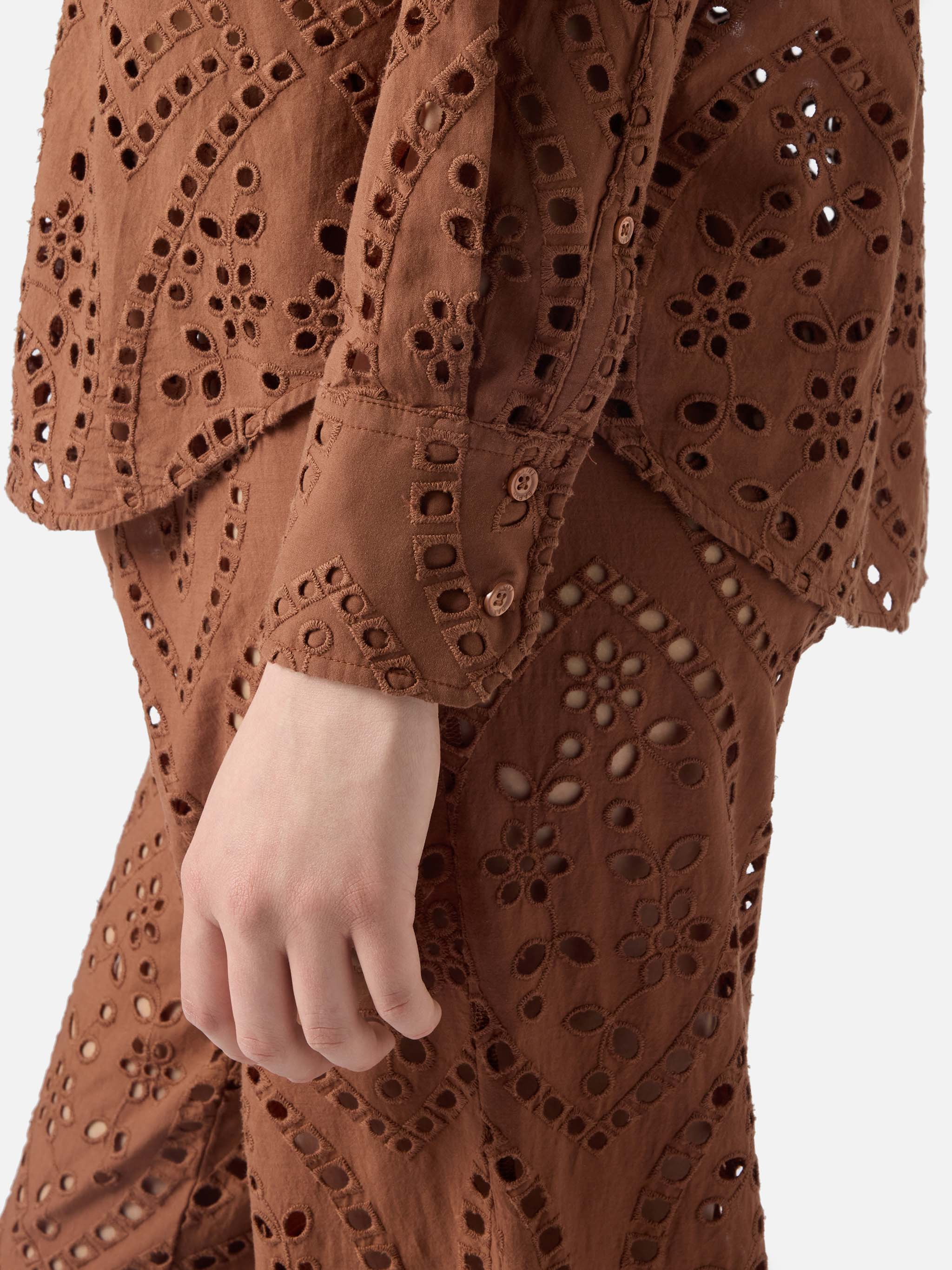 Brown broderie anglaise cotton Cristal shirt - Image 4