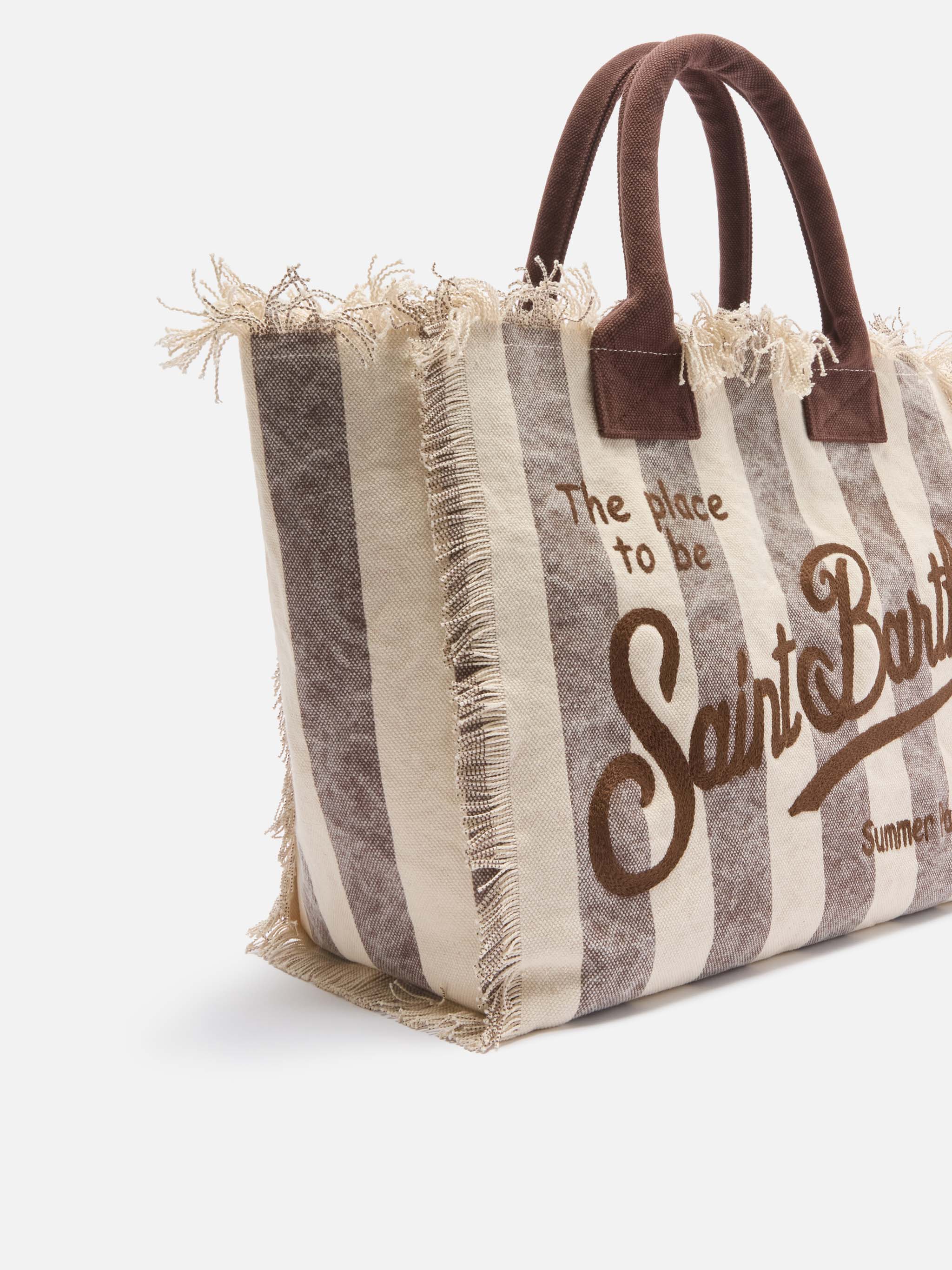 Brown canvas Vanity regular bag with vertical stripes - Image 3