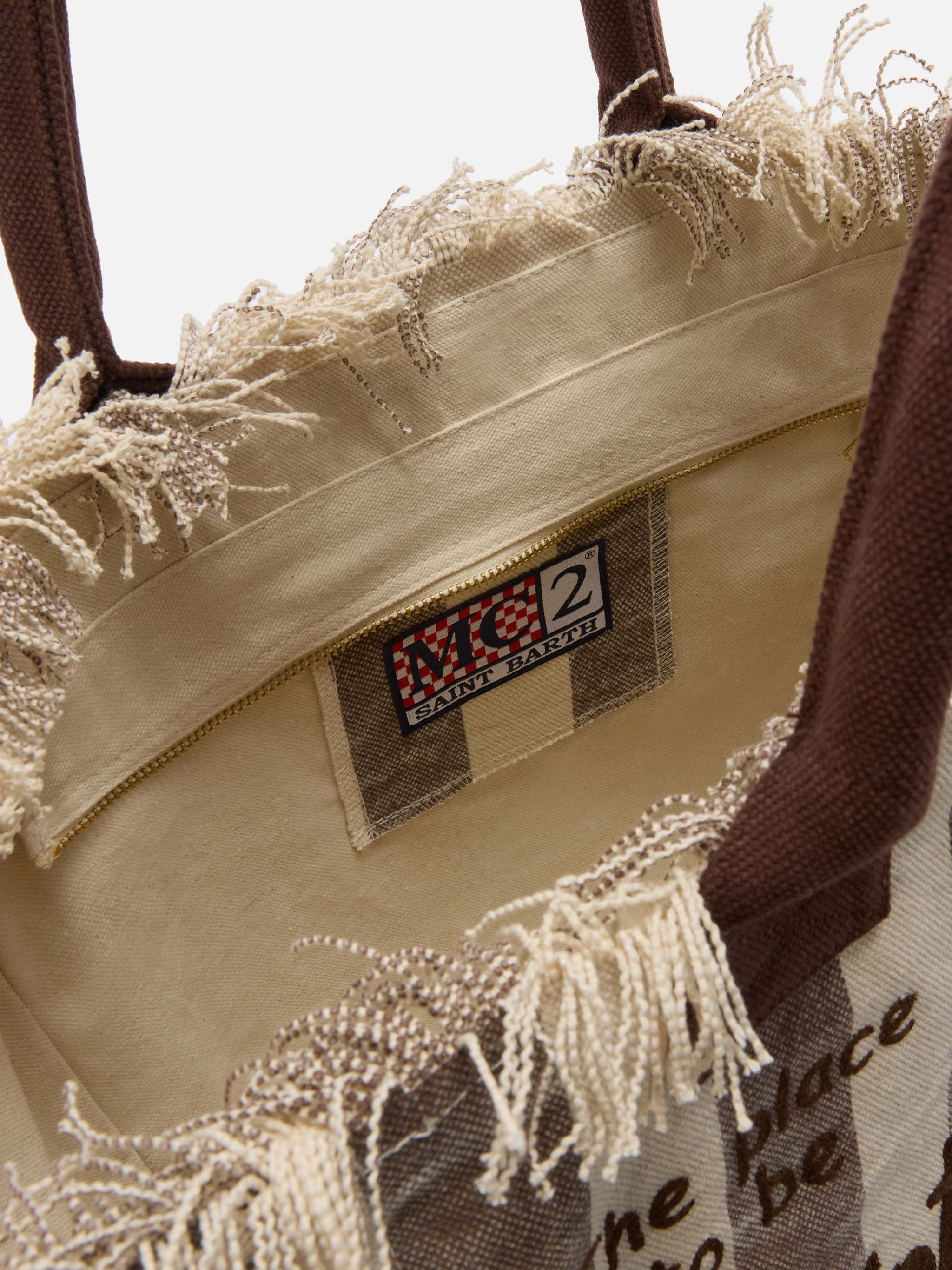 Brown canvas Vanity regular bag with vertical stripes - Image 4