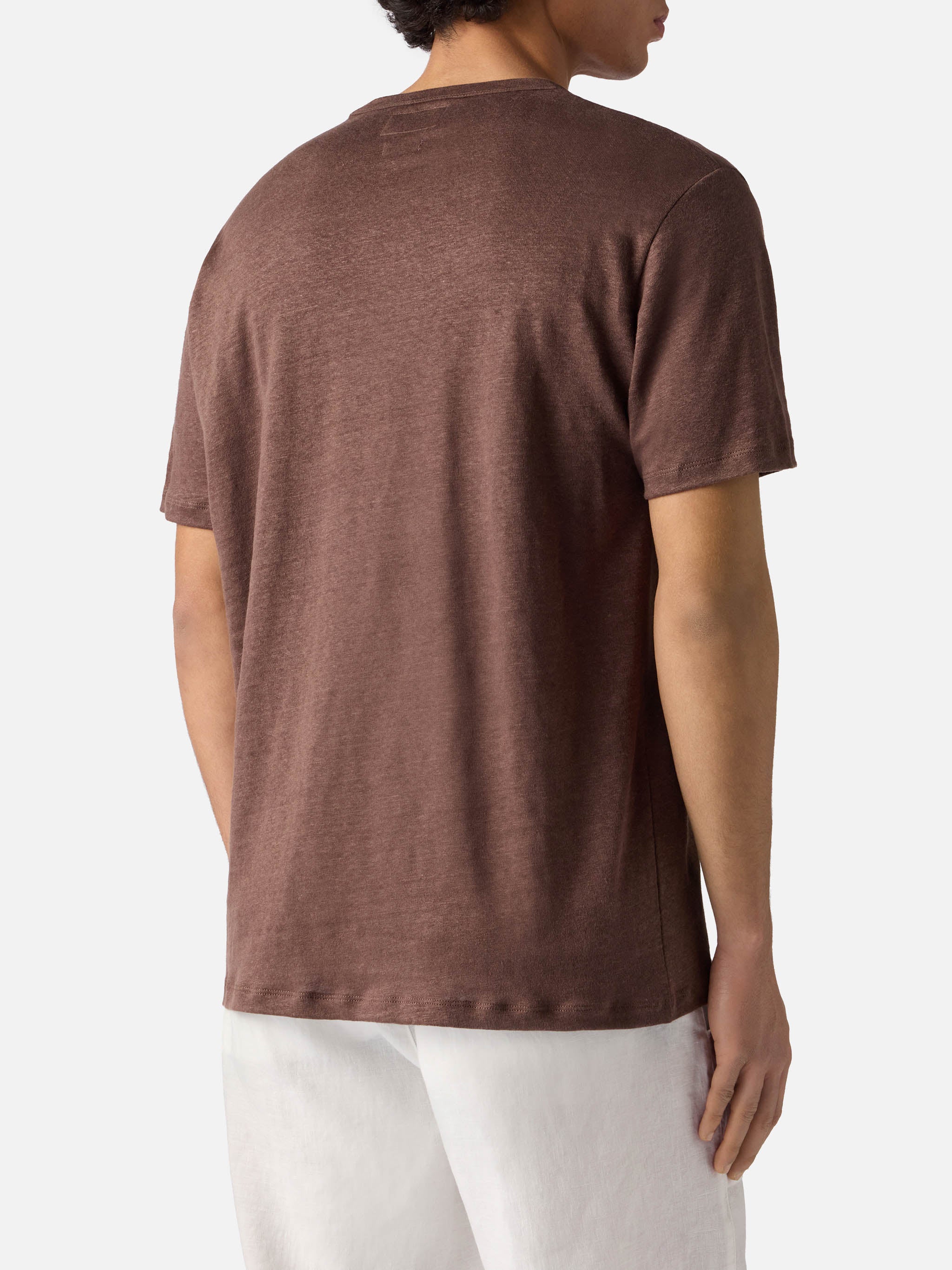 Brown Ecstasea pure linen t-shirt with logo embroidery - Image 4