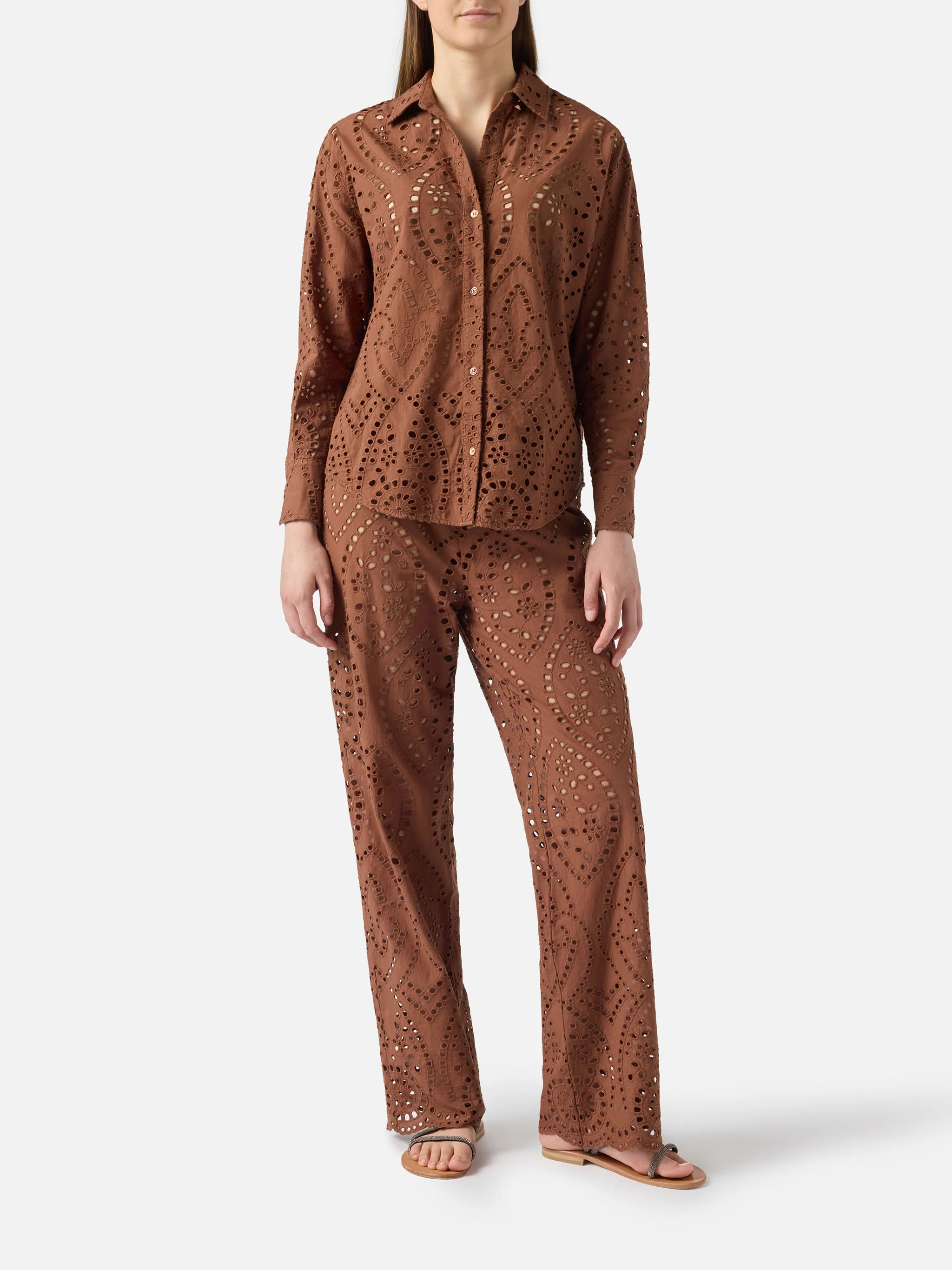 Brown Inez broderie anglaise trousers - Image 2
