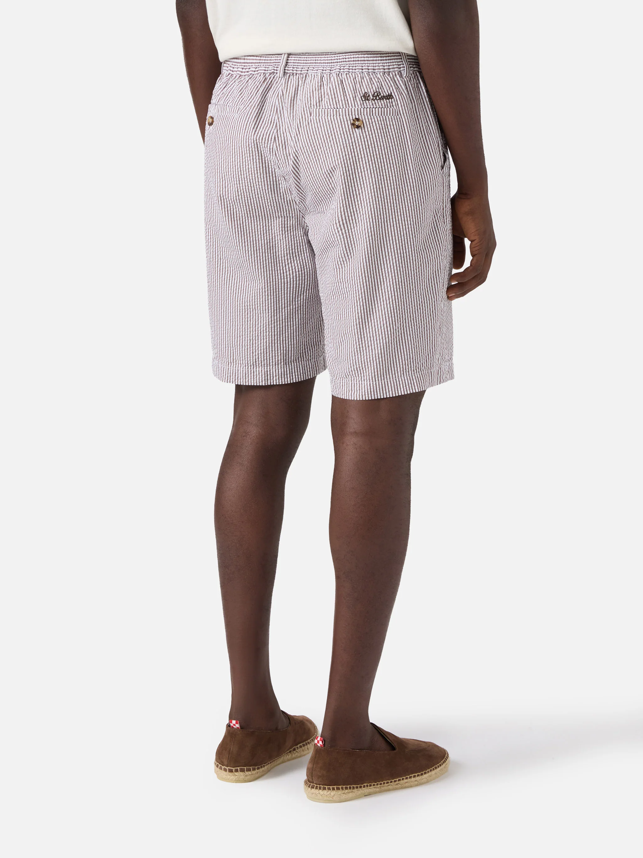 Brown Ischia bermuda shorts in striped seersucker - Image 2