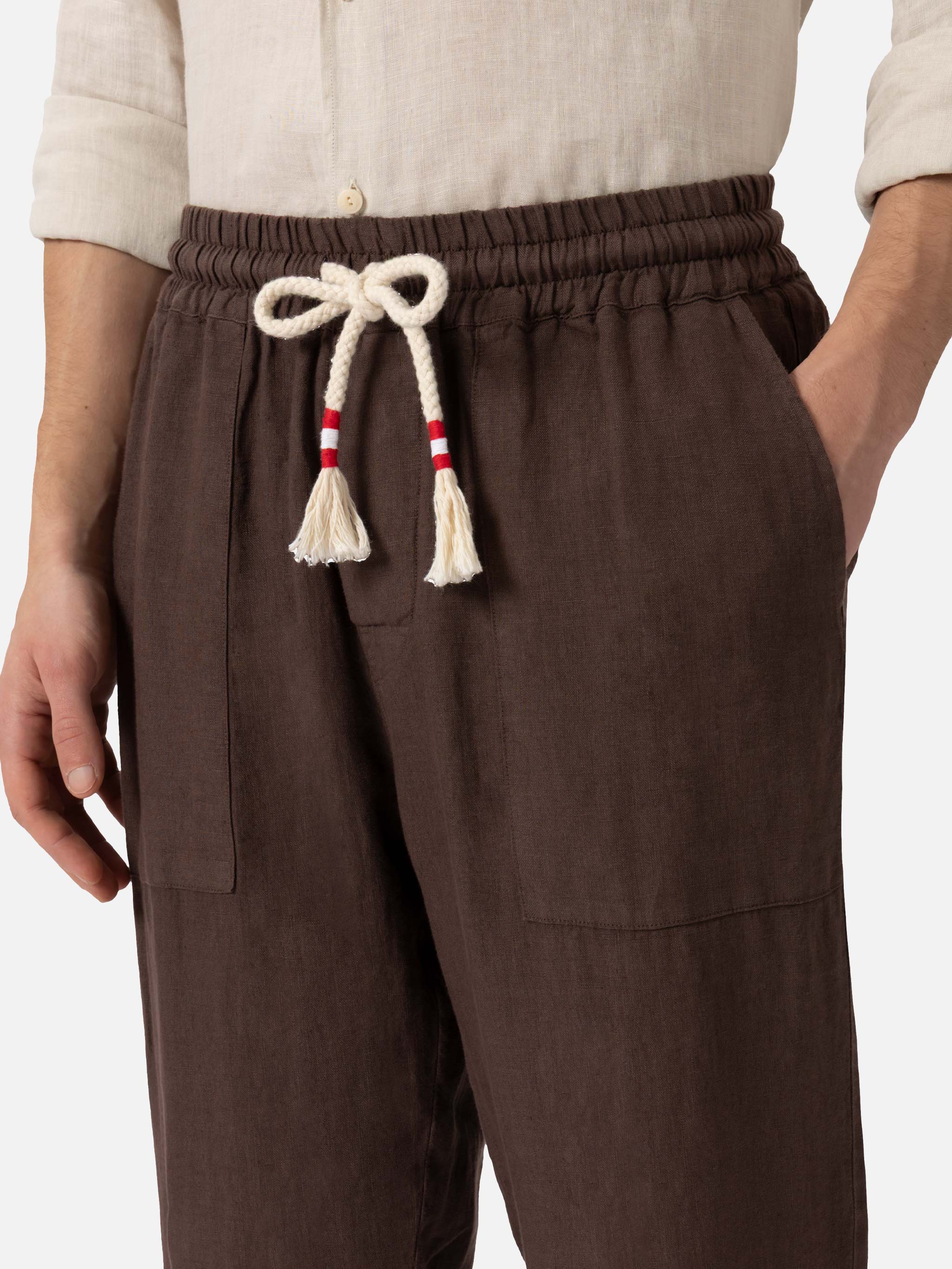 Brown linen pants Calais with drawstring - Image 3