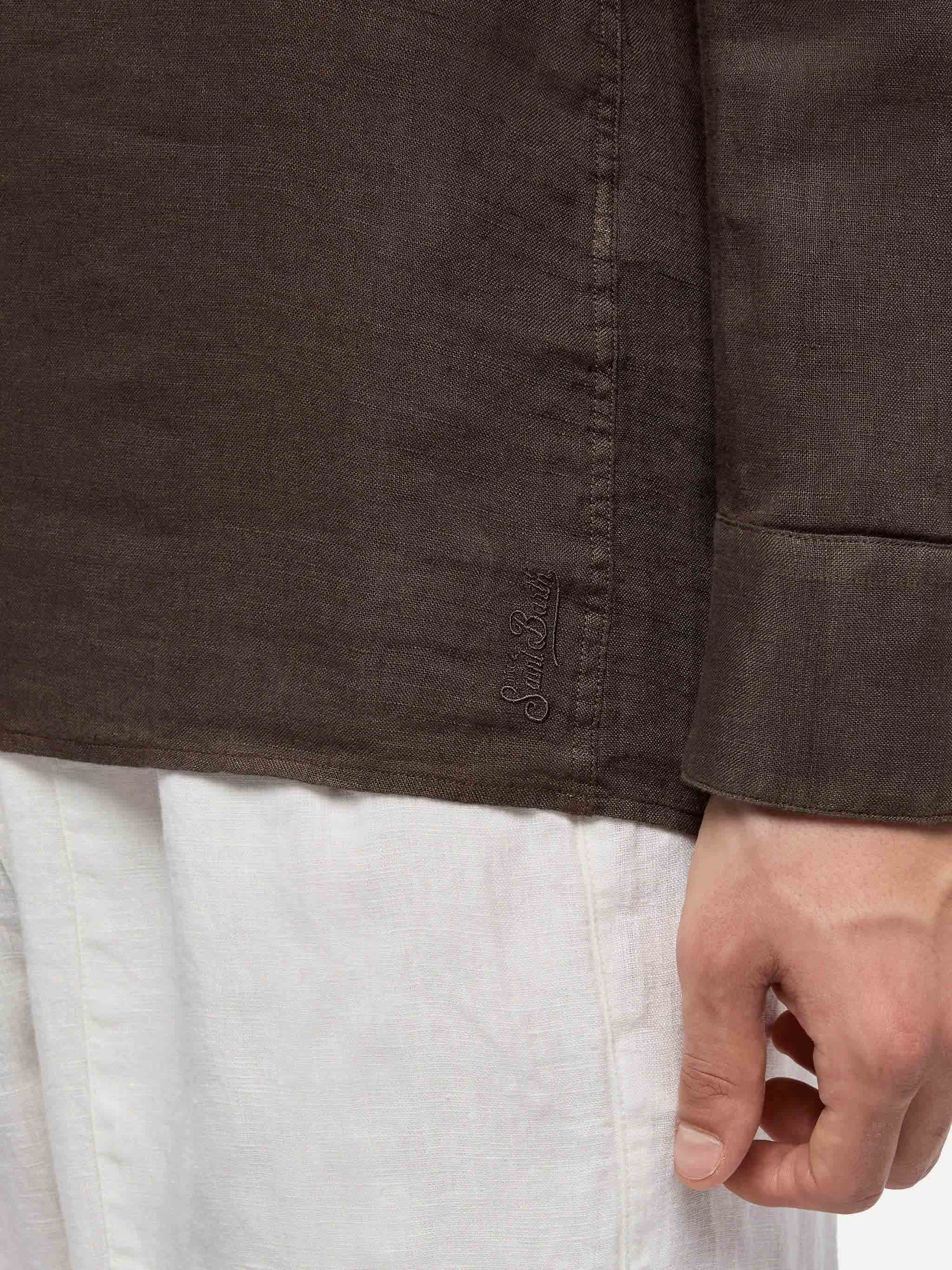 Brown linen polo shirt Ventotene - Image 2