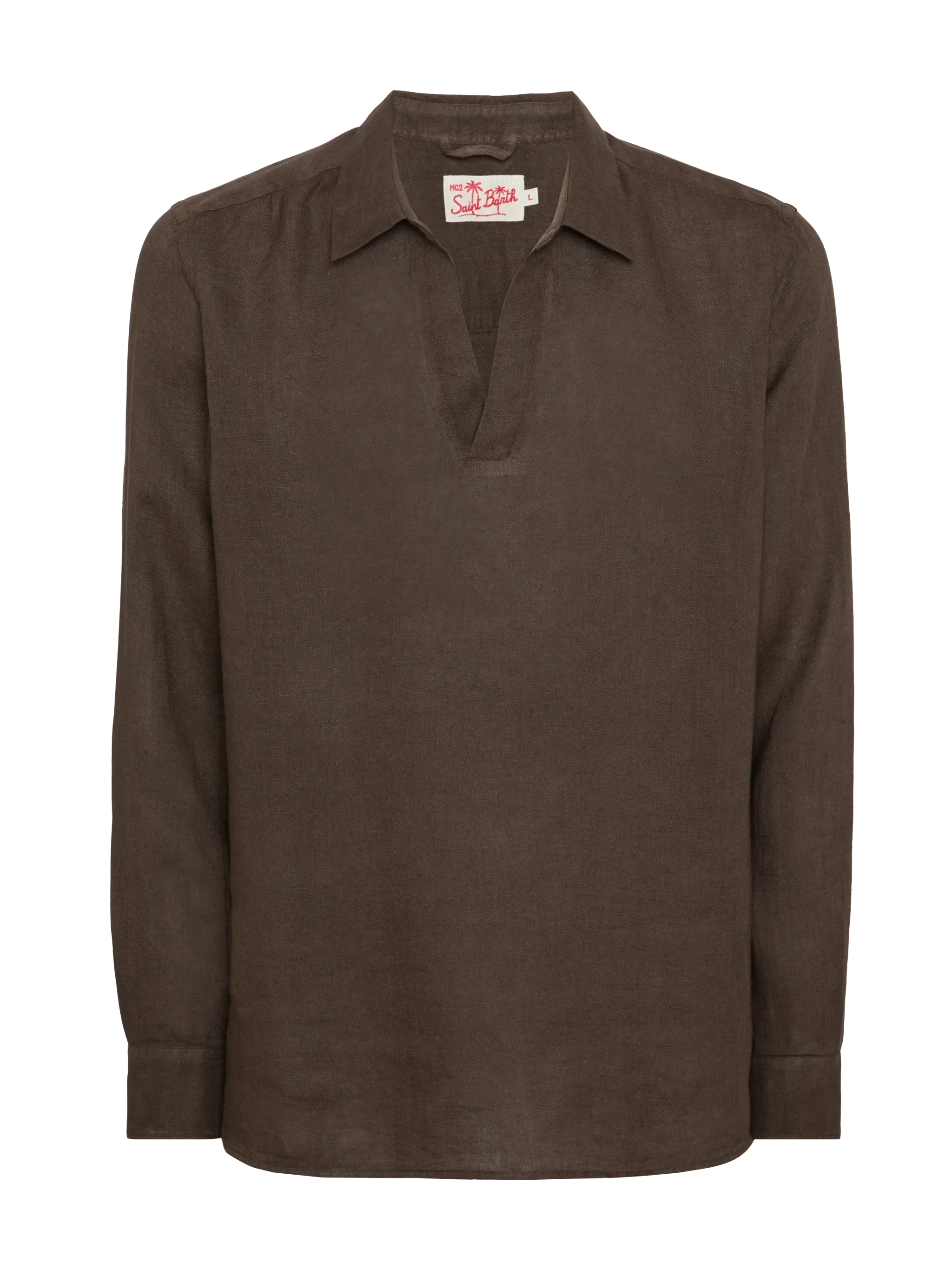 Brown linen polo shirt Ventotene - Image 4