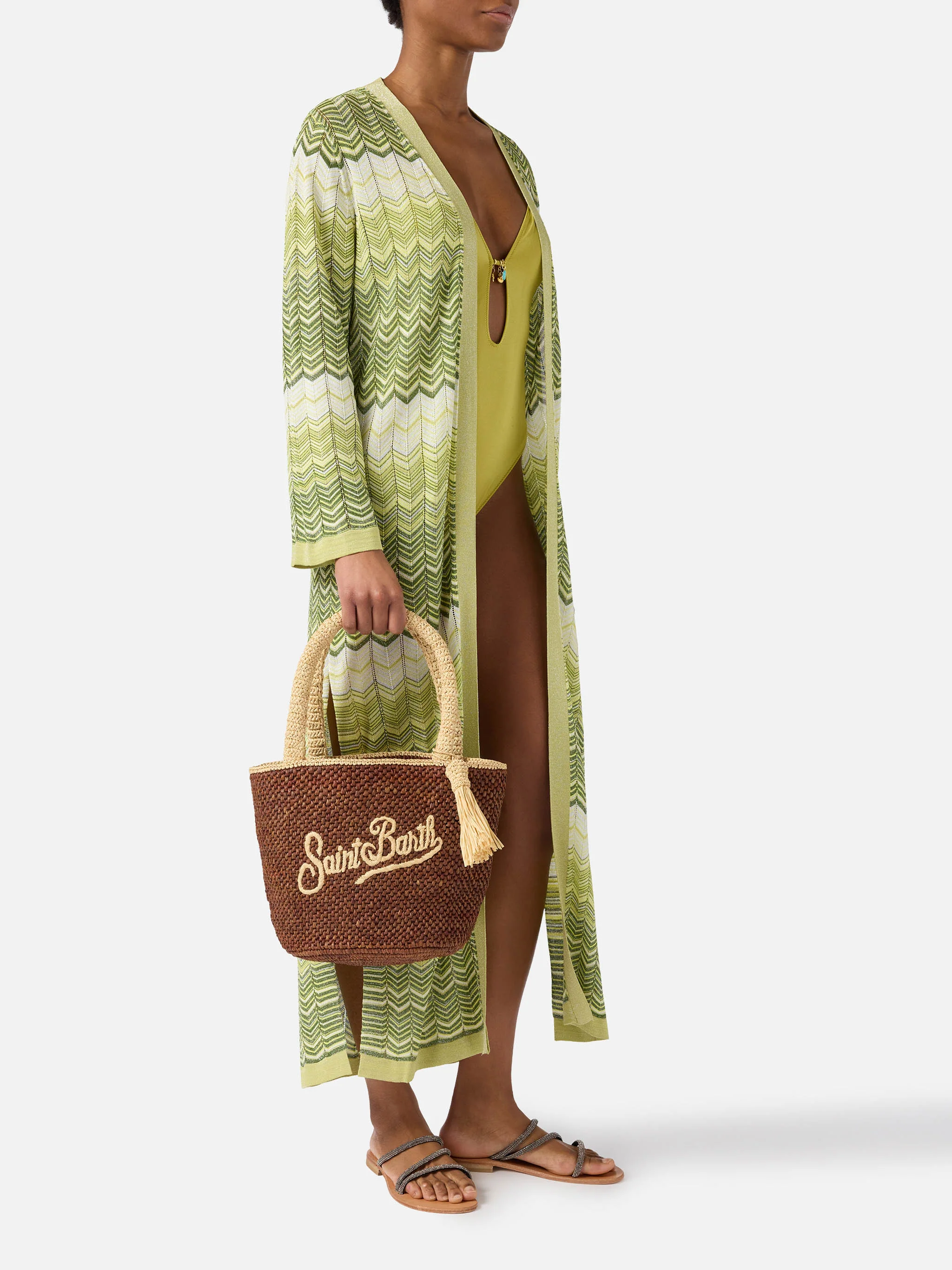 Brown Marcy raffia bag with tassel and embroidered logo - Image 2
