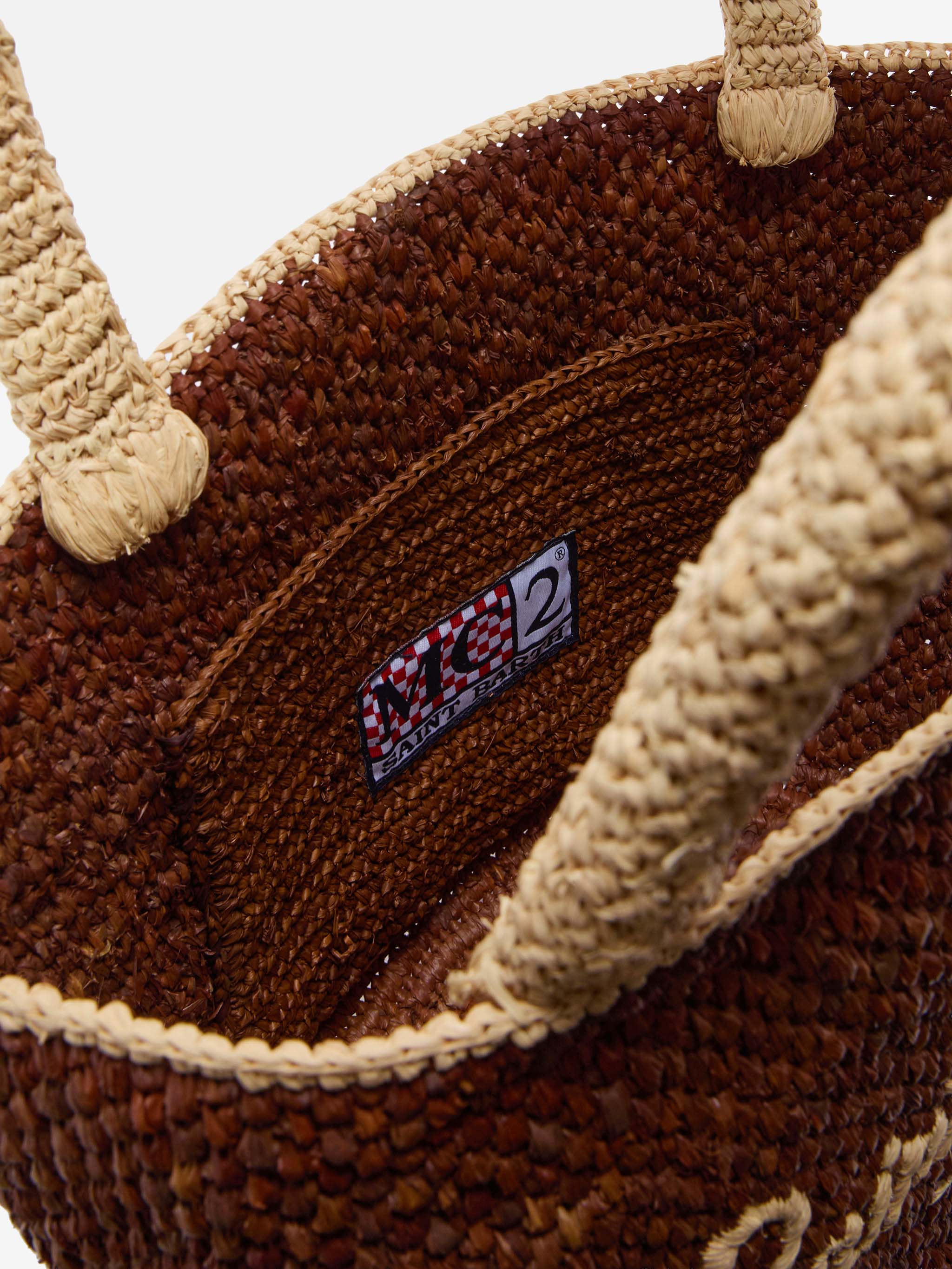 Brown Marcy raffia bag with tassel and embroidered logo - Image 5