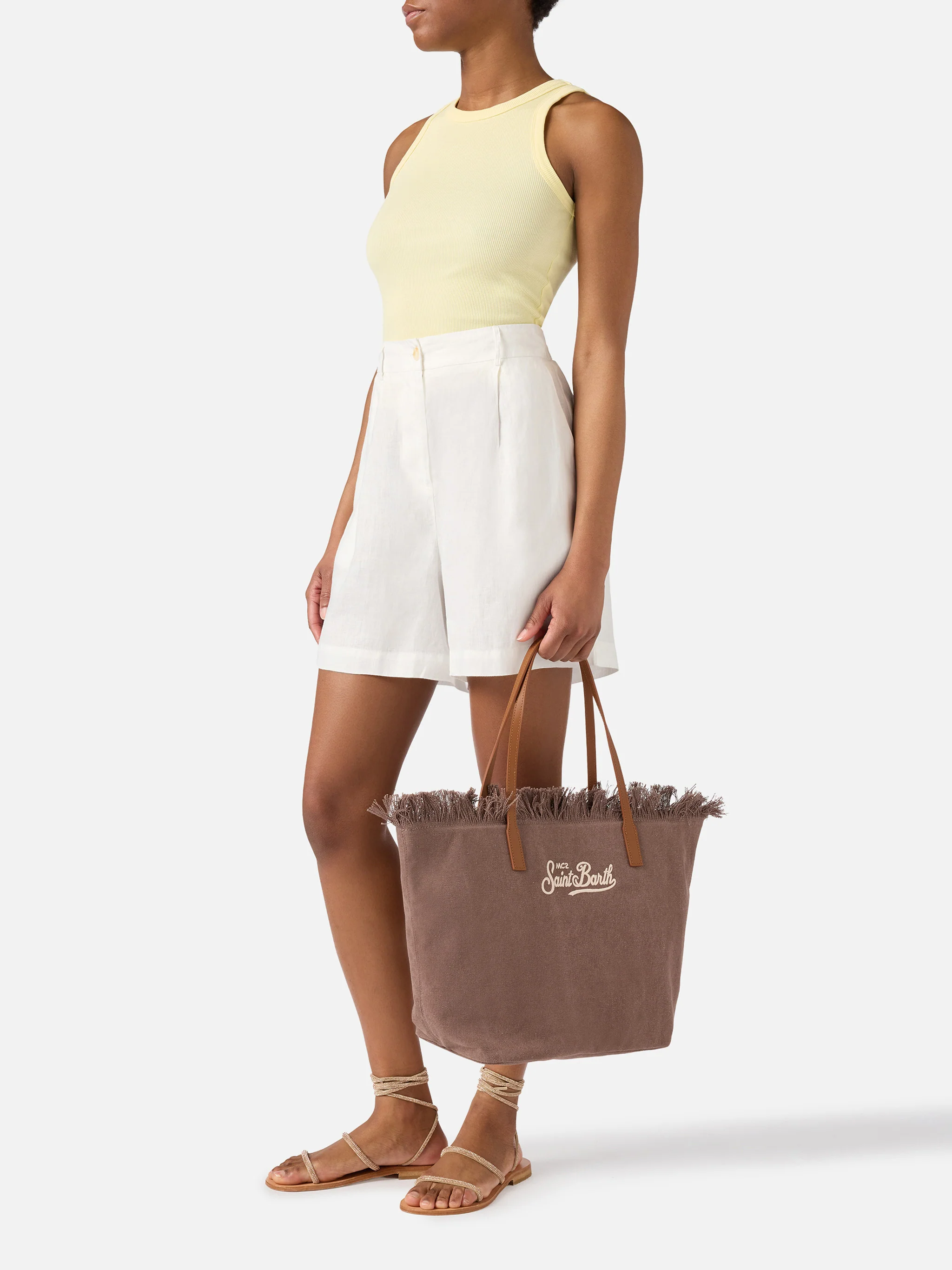 Brown regular City canvas bag with fringes - Image 2