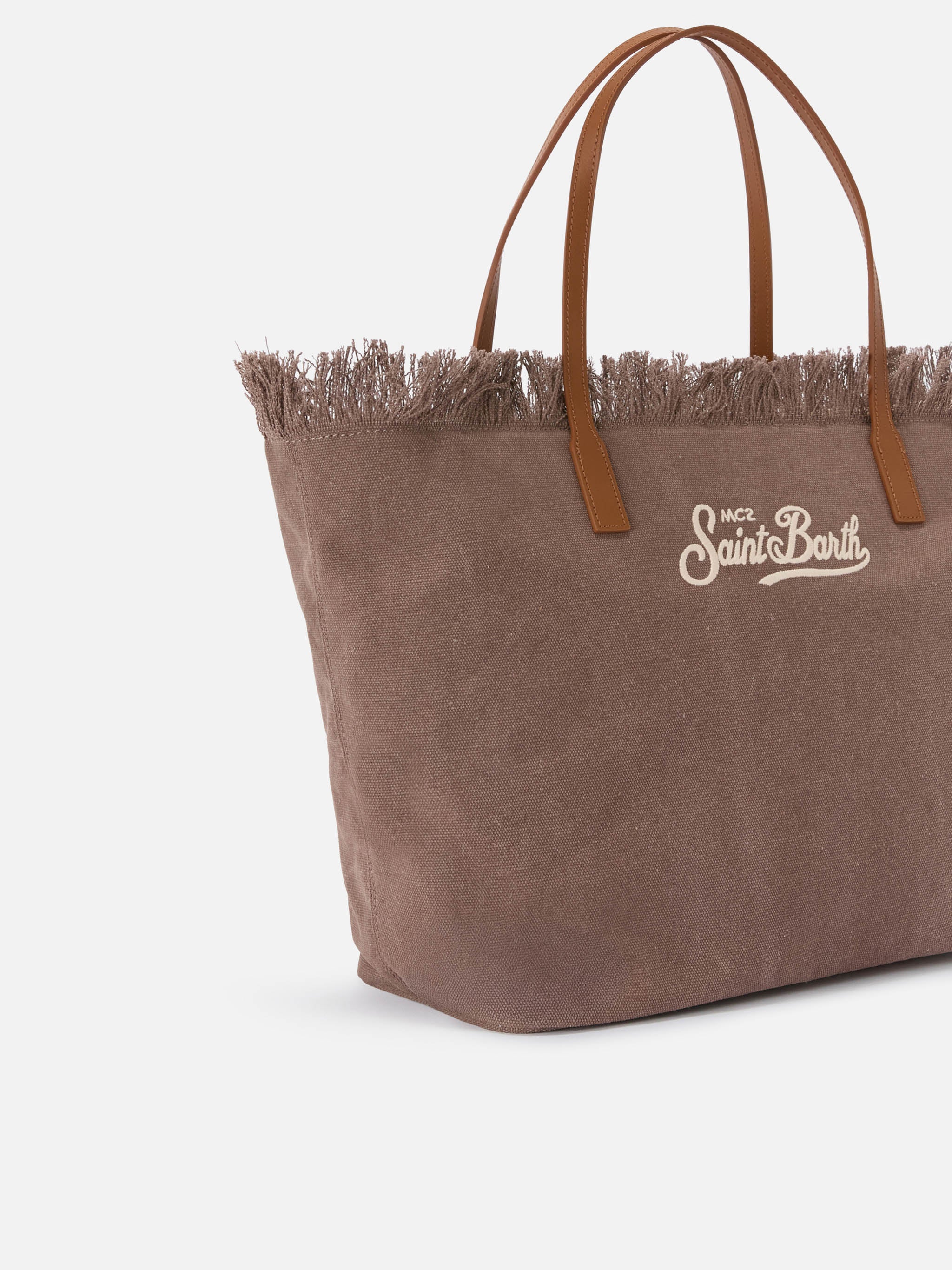 Brown regular City canvas bag with fringes - Image 3