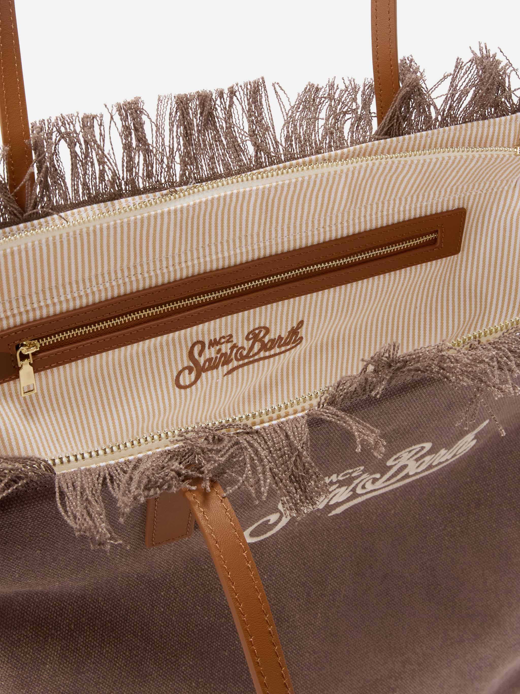 Brown regular City canvas bag with fringes - Image 5