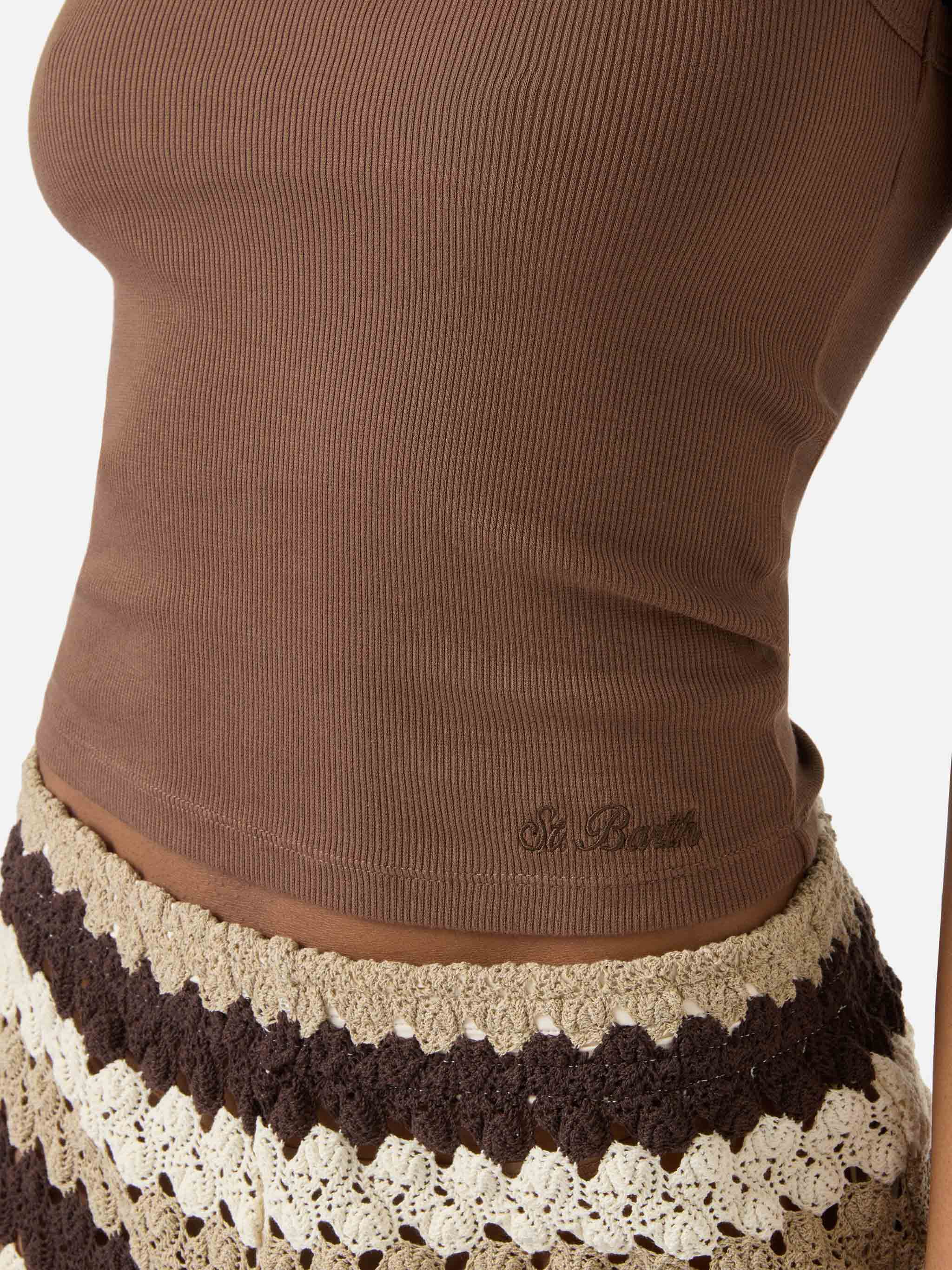 Brown ribbed Ada tank top with embroidery - Image 2