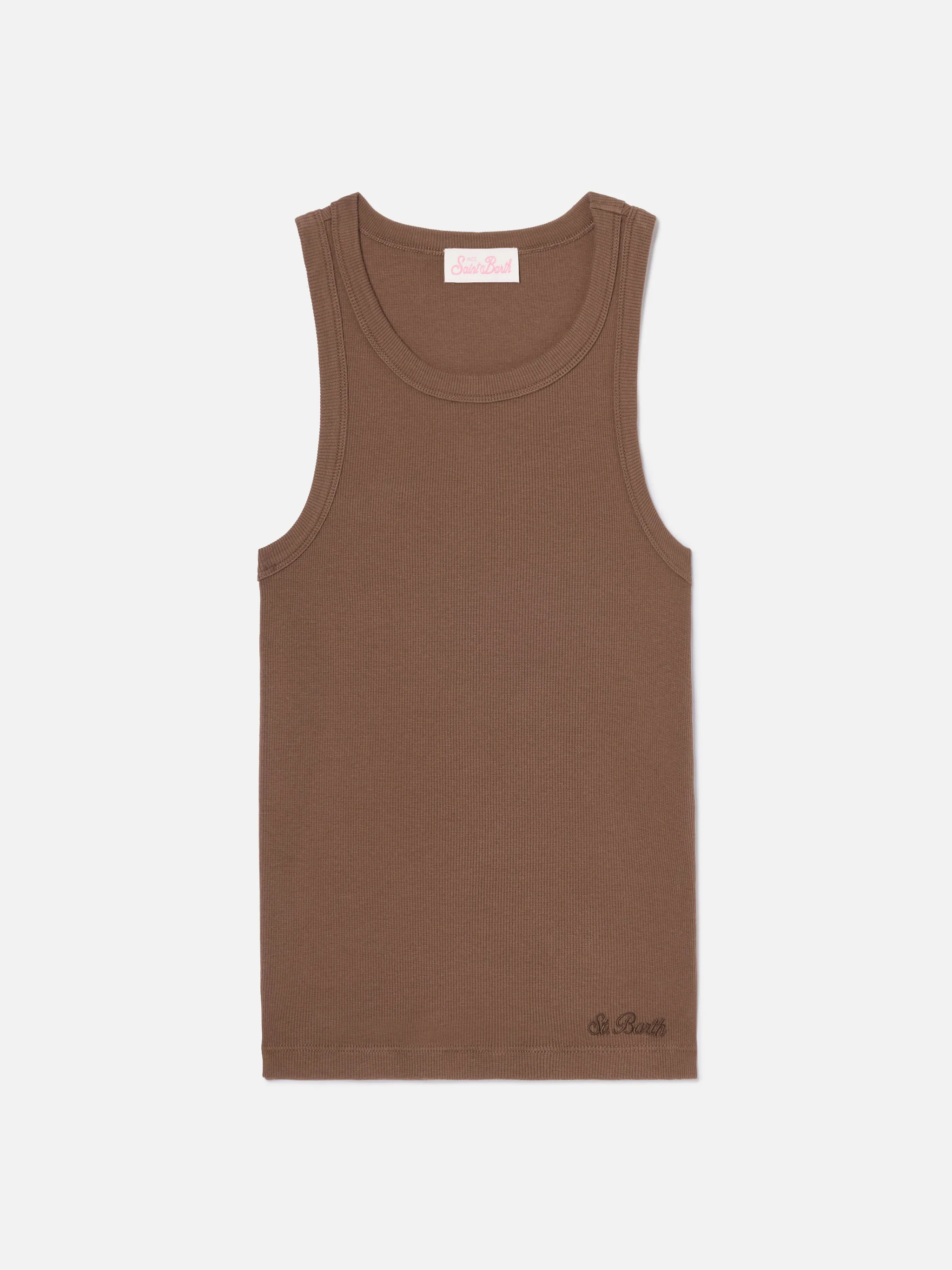 Brown ribbed Ada tank top with embroidery - Image 4