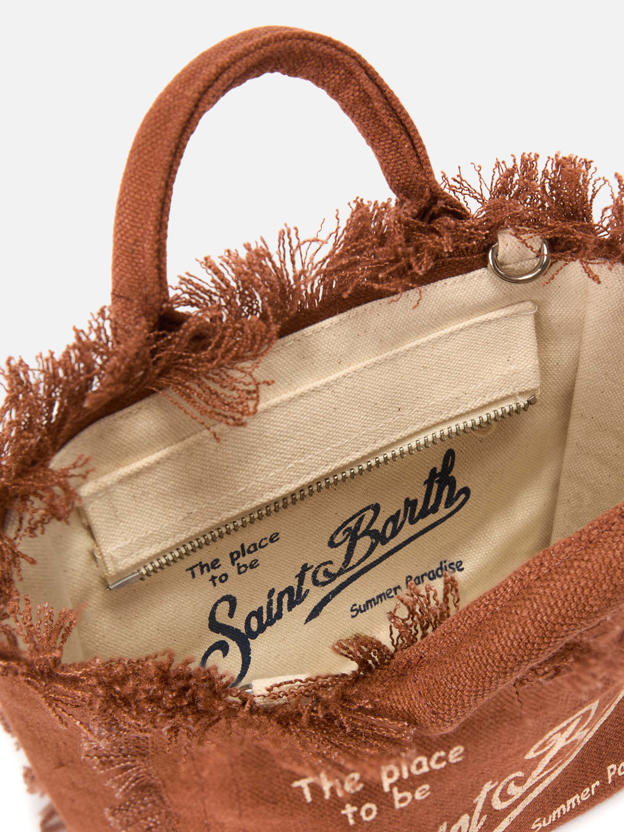Brown solid color linen Vanity mini bag with removable strap - Image 4