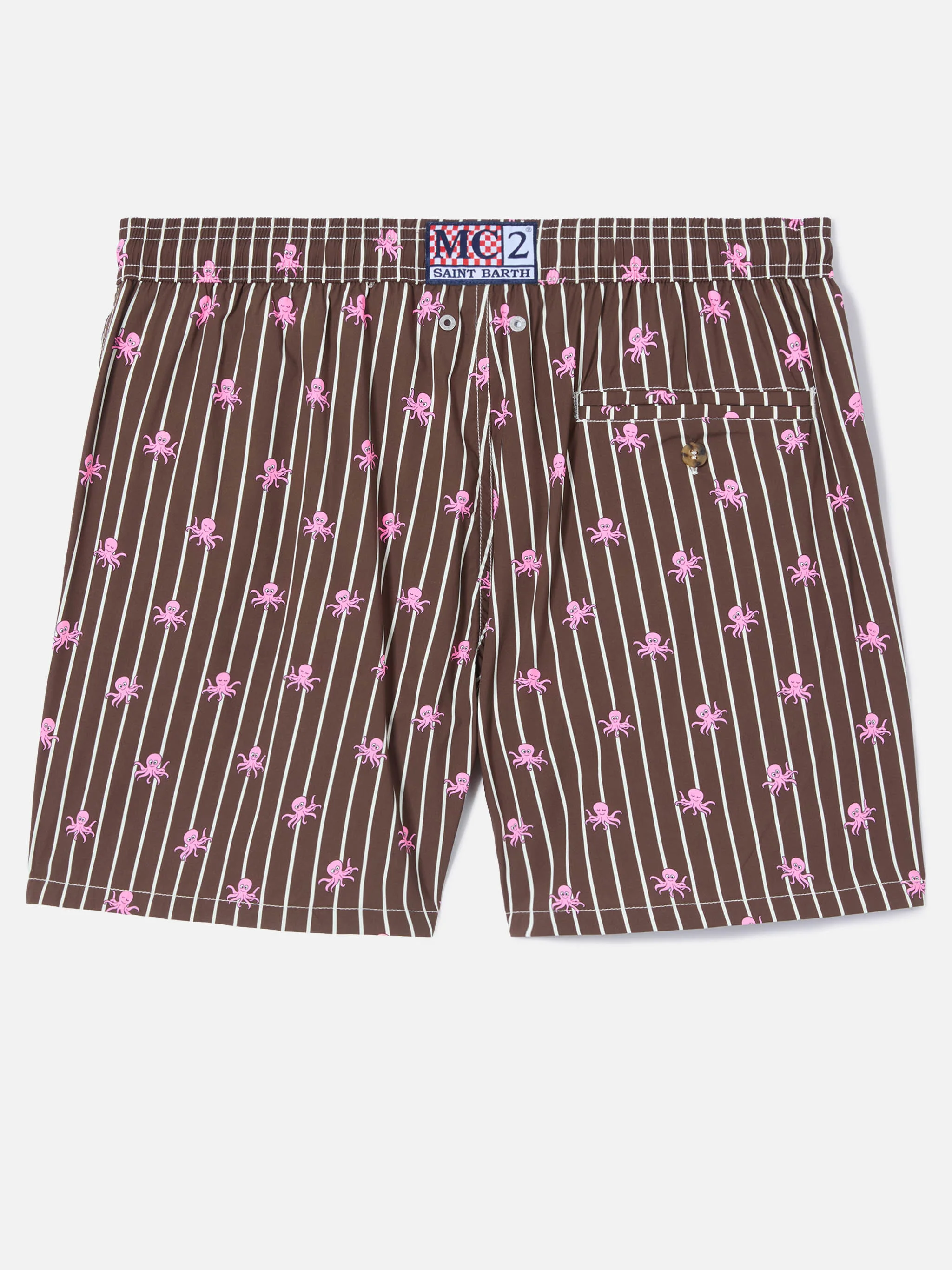 Brown striped Lighting Micro swim shorts with all-over octopus print - Image 2