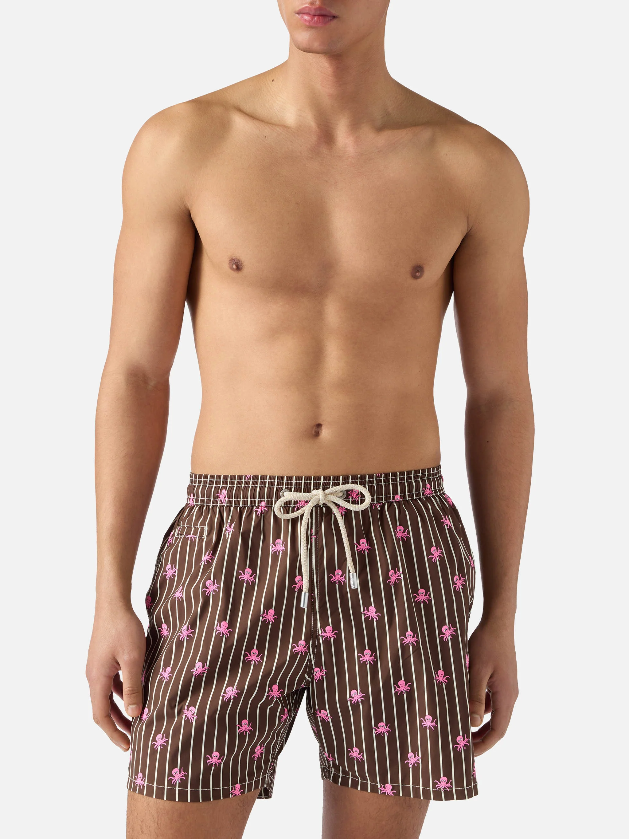 Brown striped Lighting Micro swim shorts with all-over octopus print - Image 3