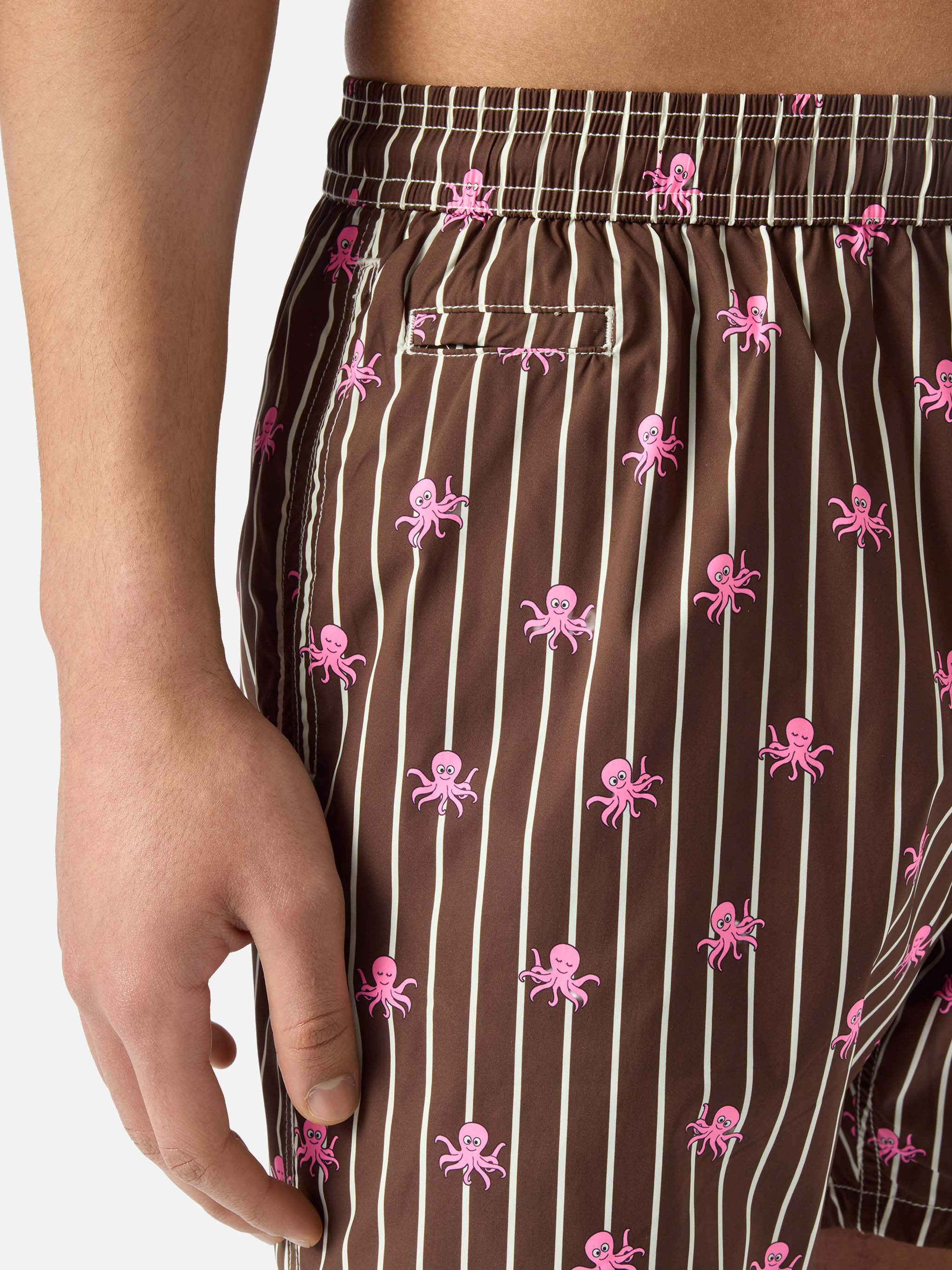 Brown striped Lighting Micro swim shorts with all-over octopus print - Image 4