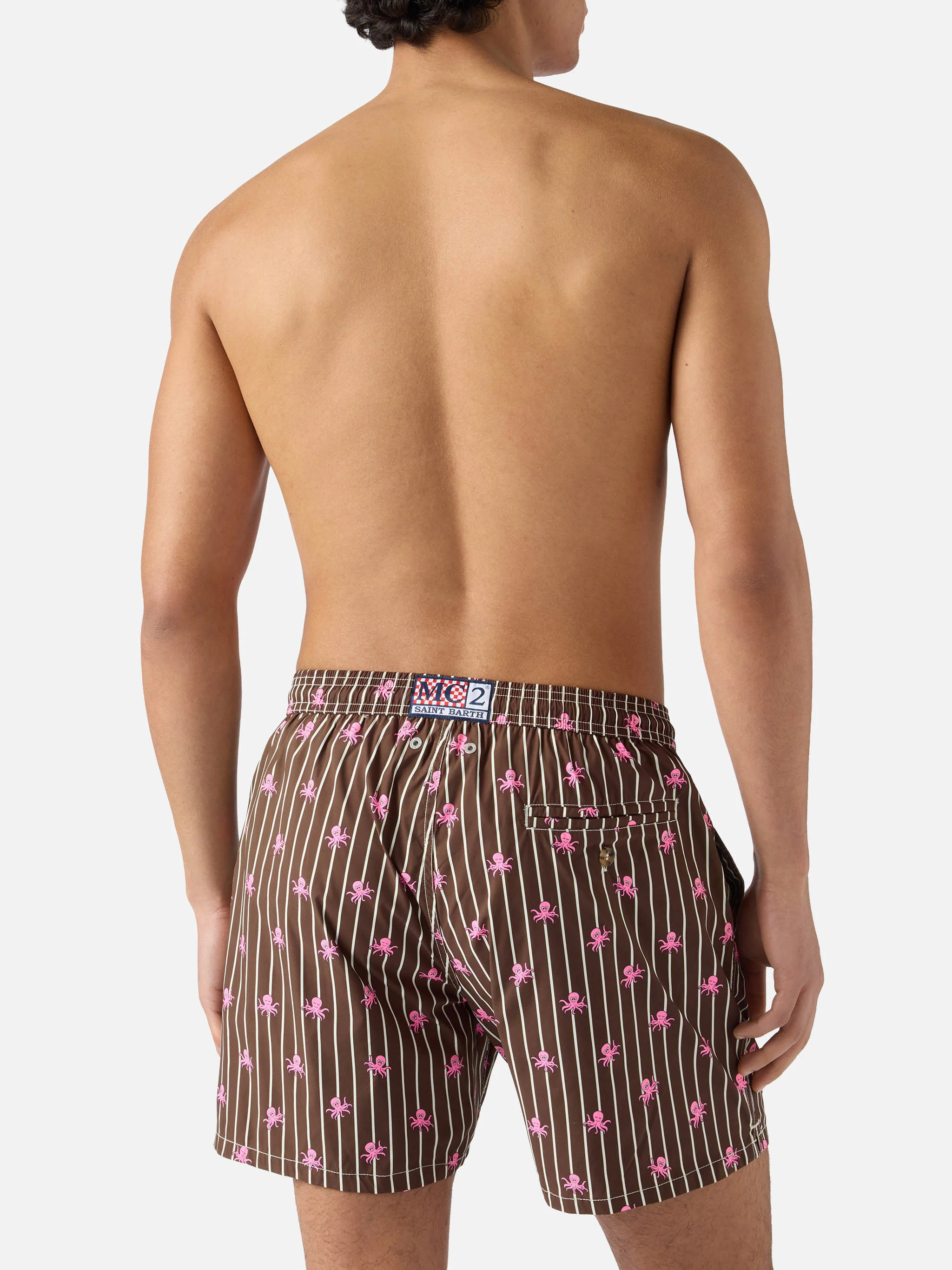 Brown striped Lighting Micro swim shorts with all-over octopus print - Image 5