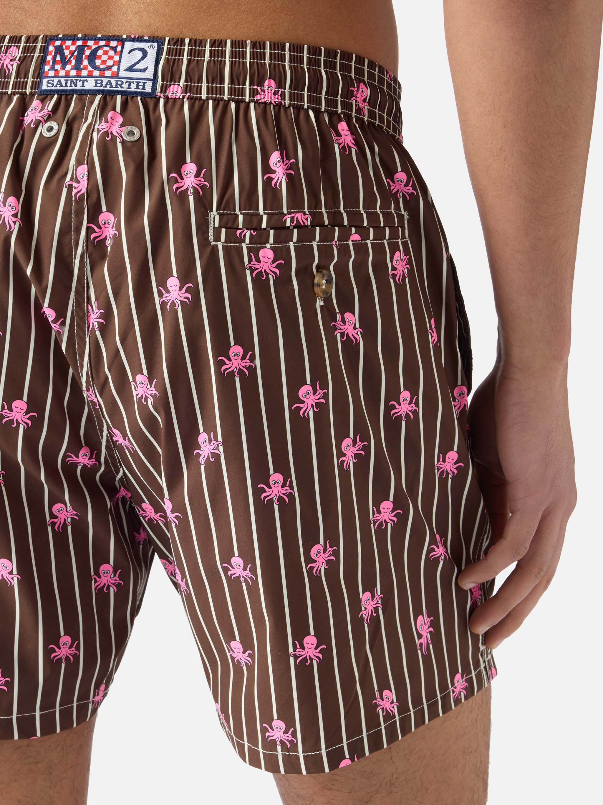 Brown striped Lighting Micro swim shorts with all-over octopus print - Image 6