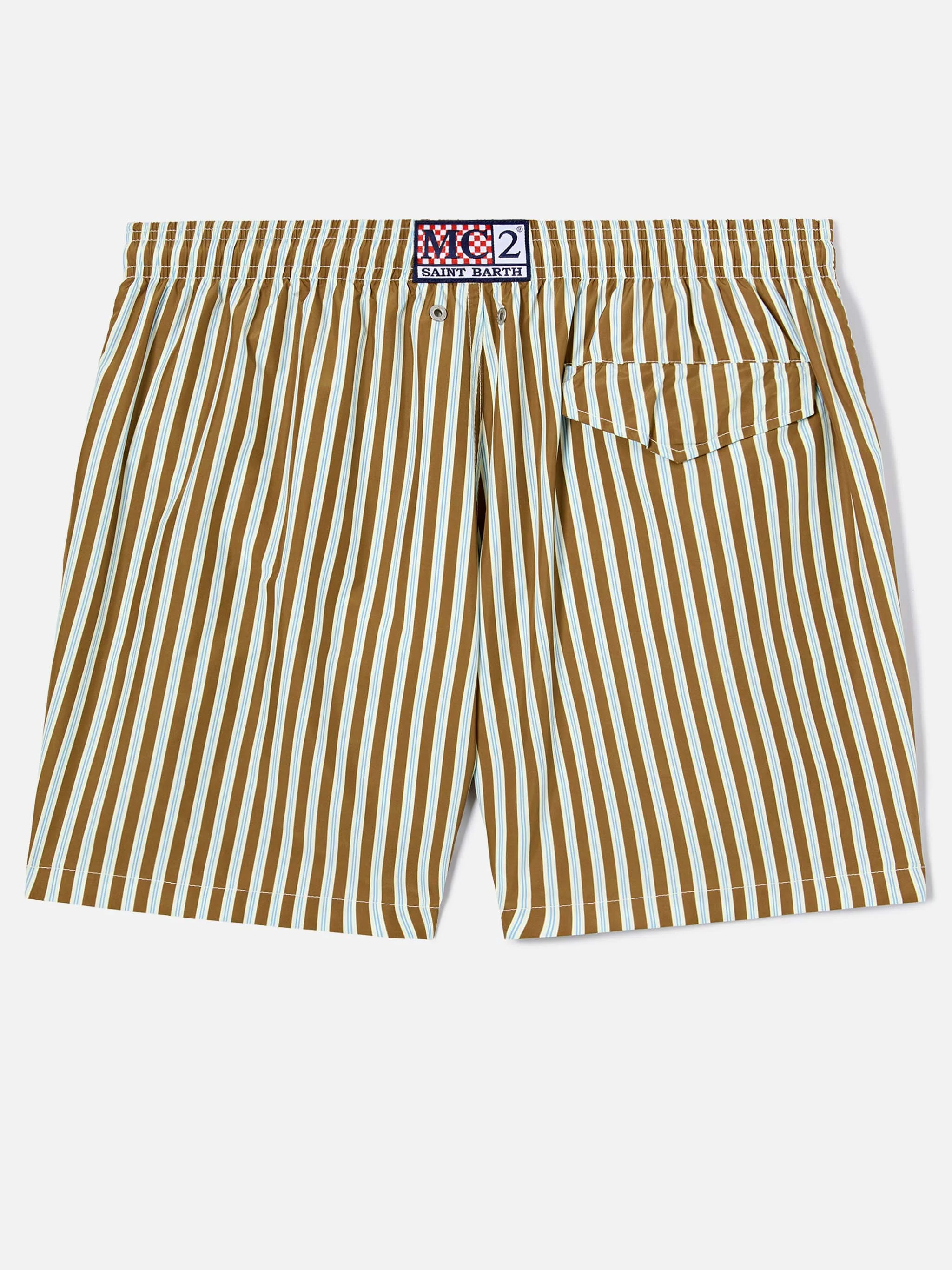 Brown striped Lighting swim shorts with St. Barth embroidery - Image 2