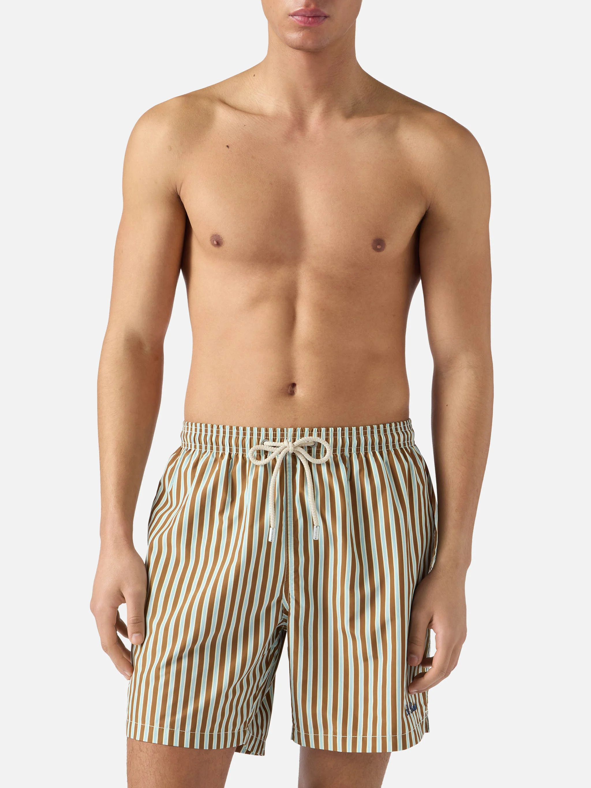 Brown striped Lighting swim shorts with St. Barth embroidery - Image 3