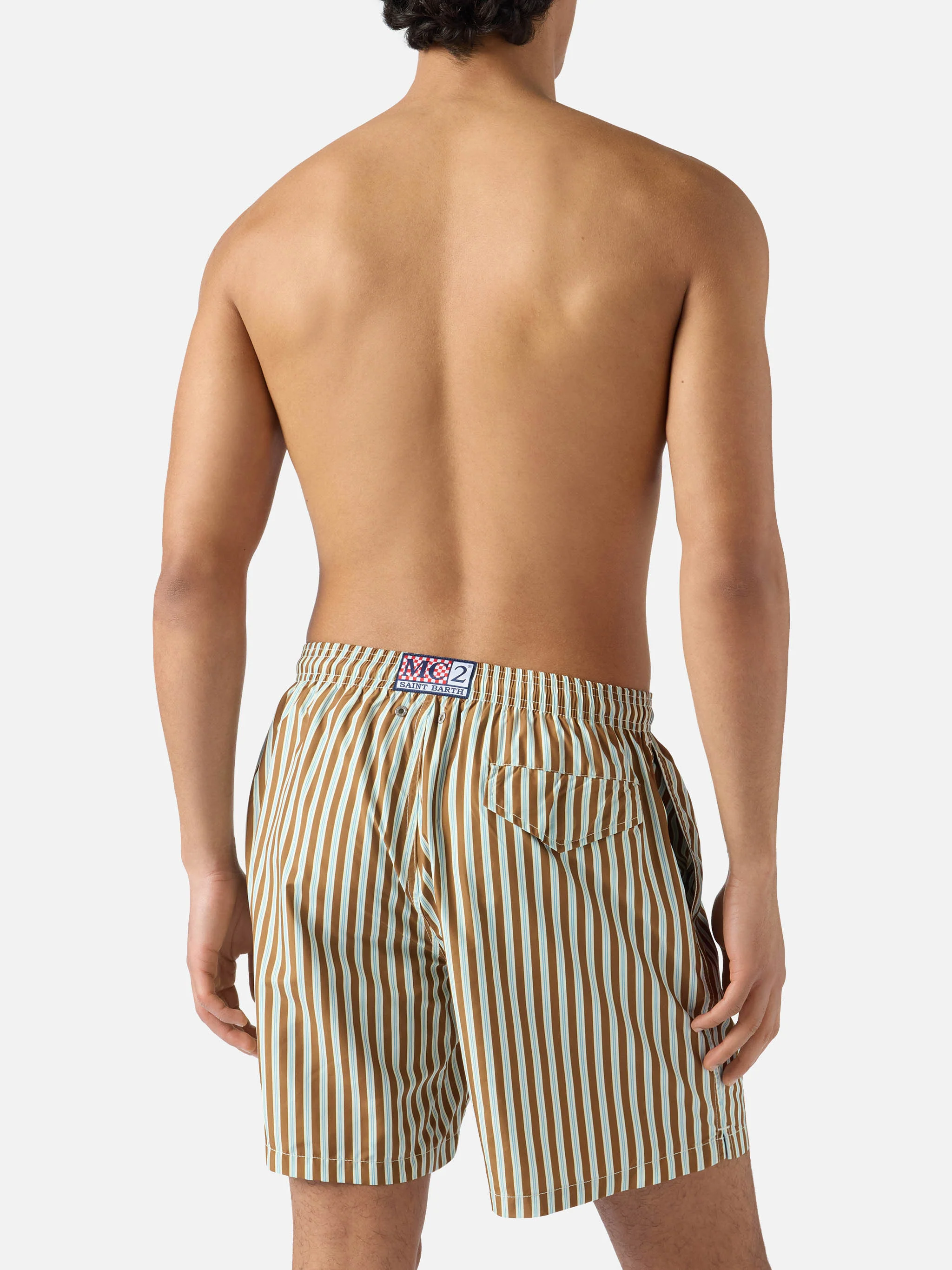 Brown striped Lighting swim shorts with St. Barth embroidery - Image 5