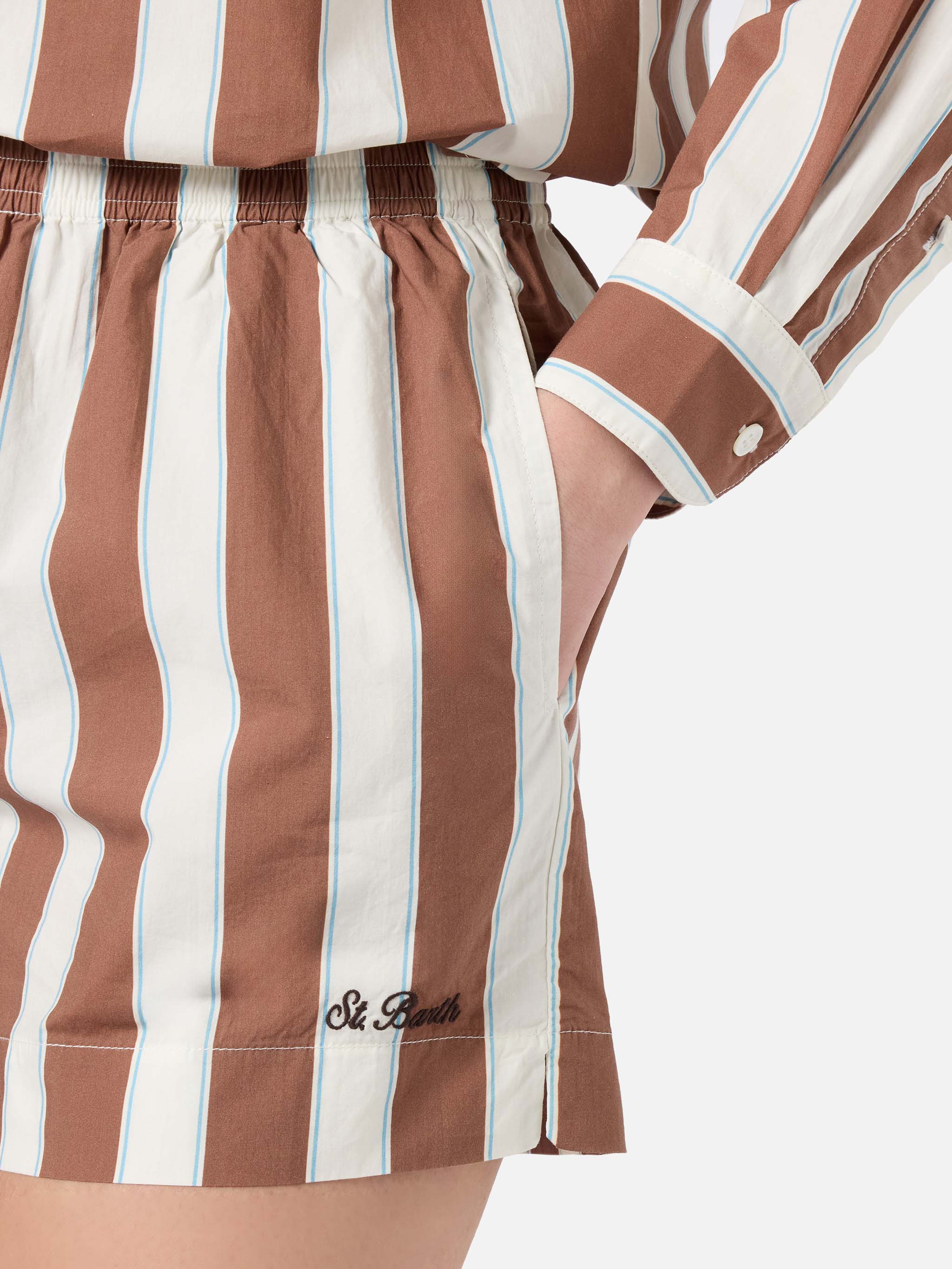 Brown striped Meave cotton shorts - Image 3