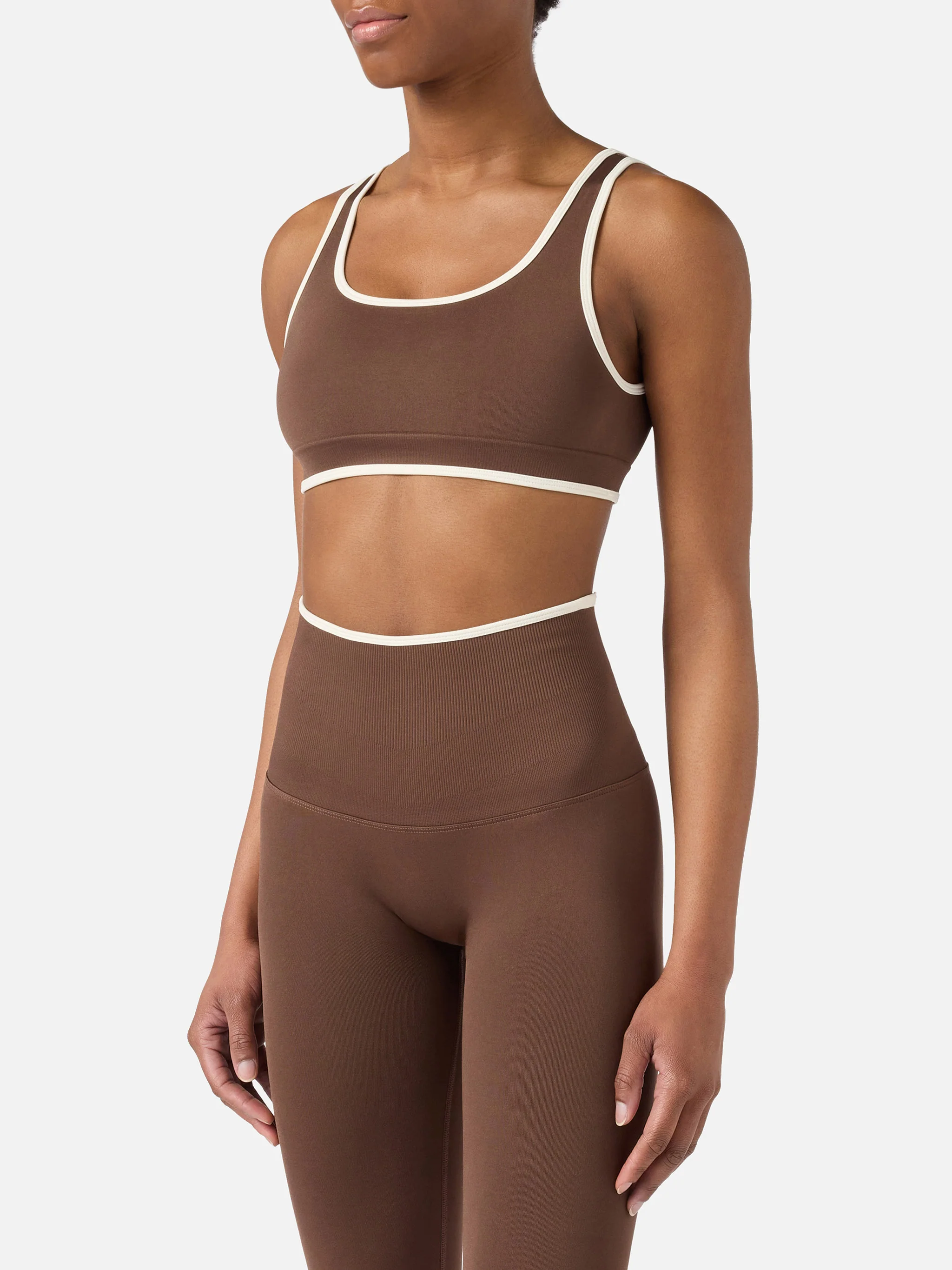 Brown technical fabric Fify sports top with contrast trim - Image 2