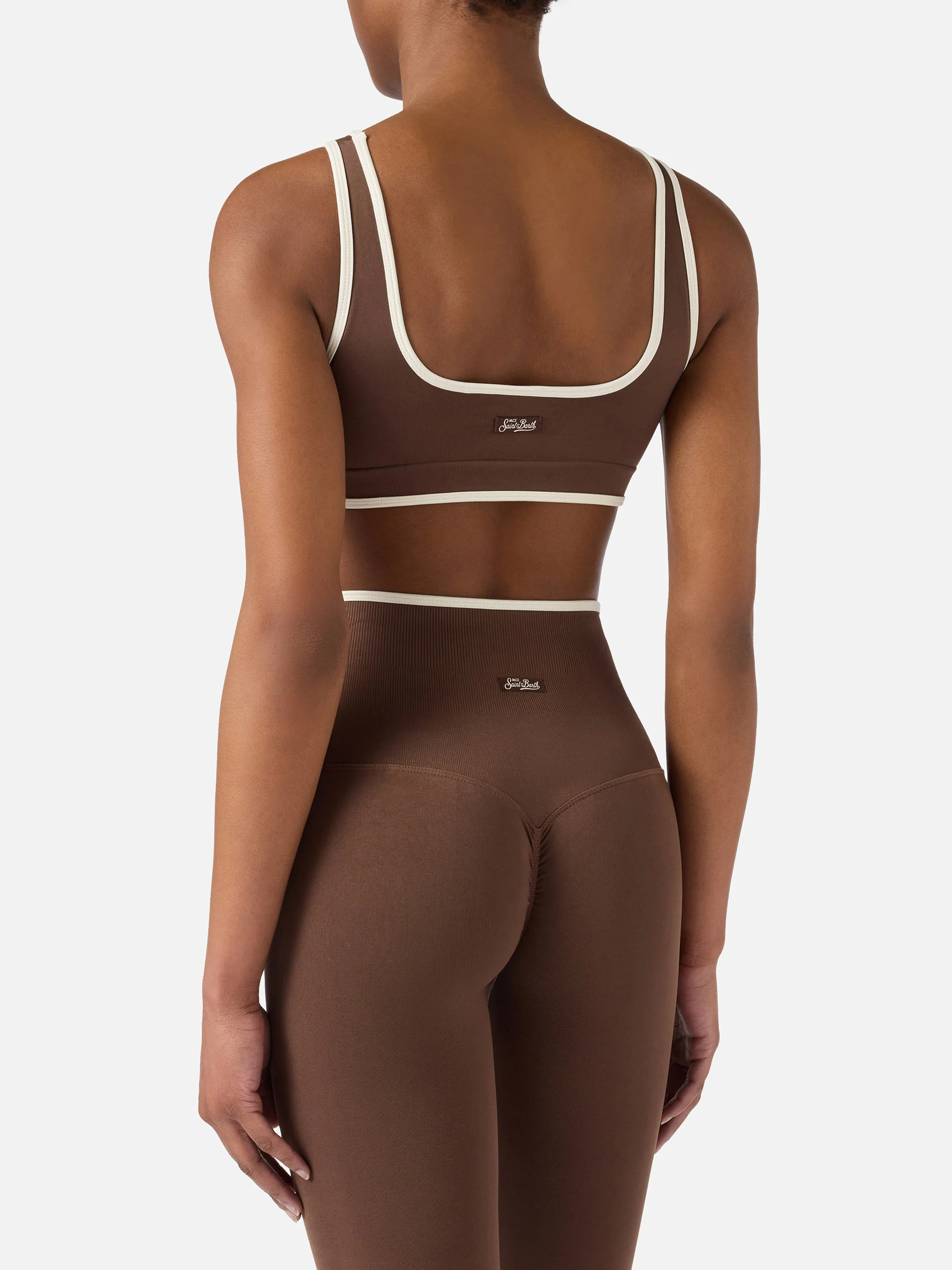 Brown technical fabric Fify sports top with contrast trim - Image 4