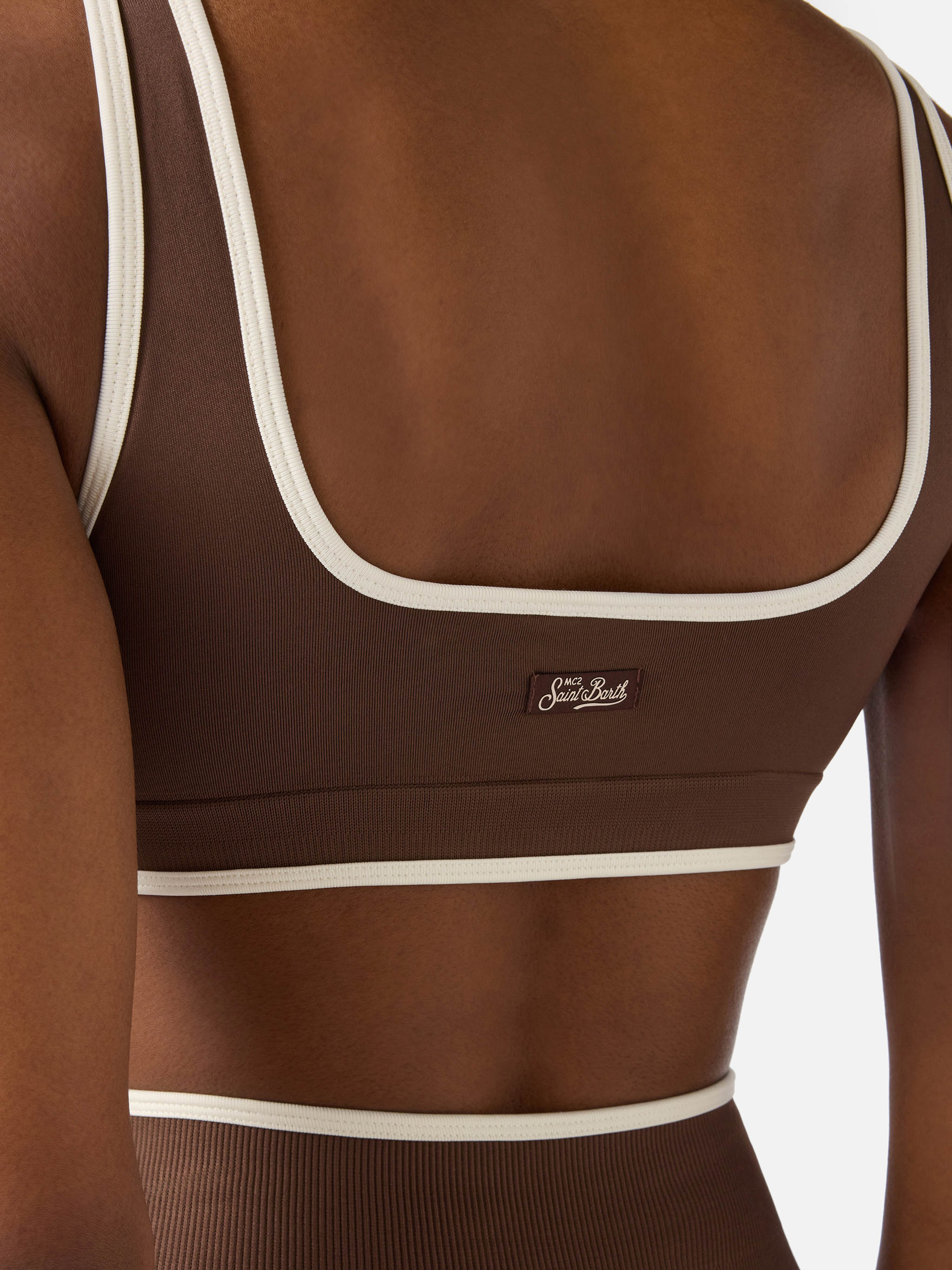 Brown technical fabric Fify sports top with contrast trim - Image 5