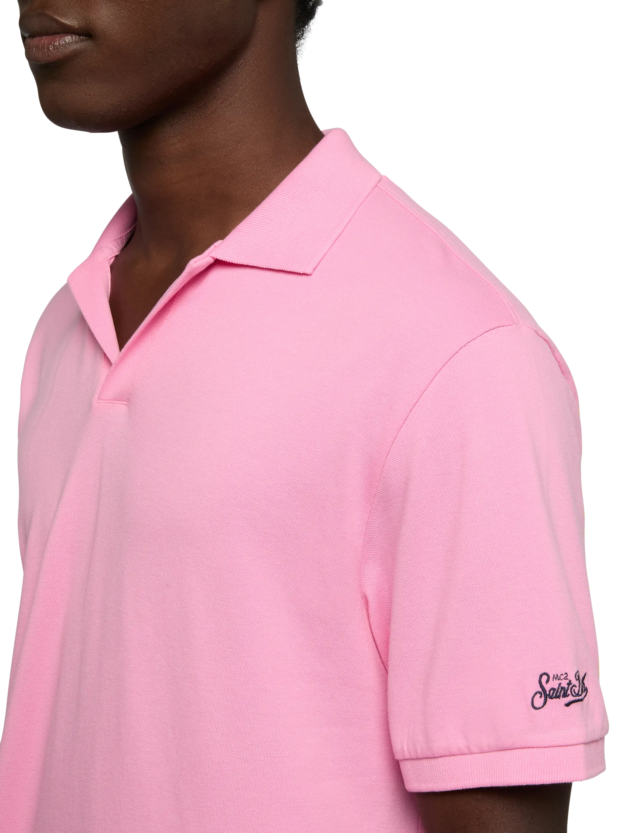 Bubble pink cotton piquet buttonless polo shirt Charles - Image 2
