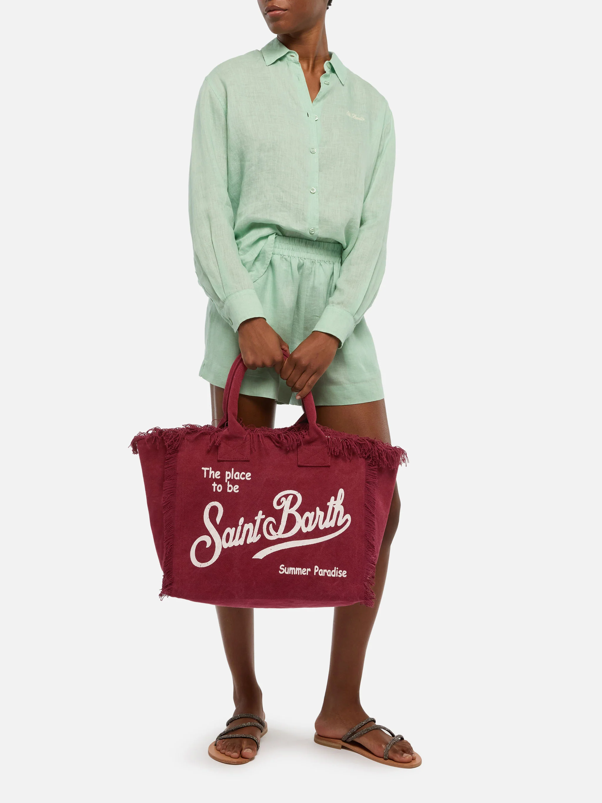 Burgundy cotton canvas Vanity tote bag - Image 2