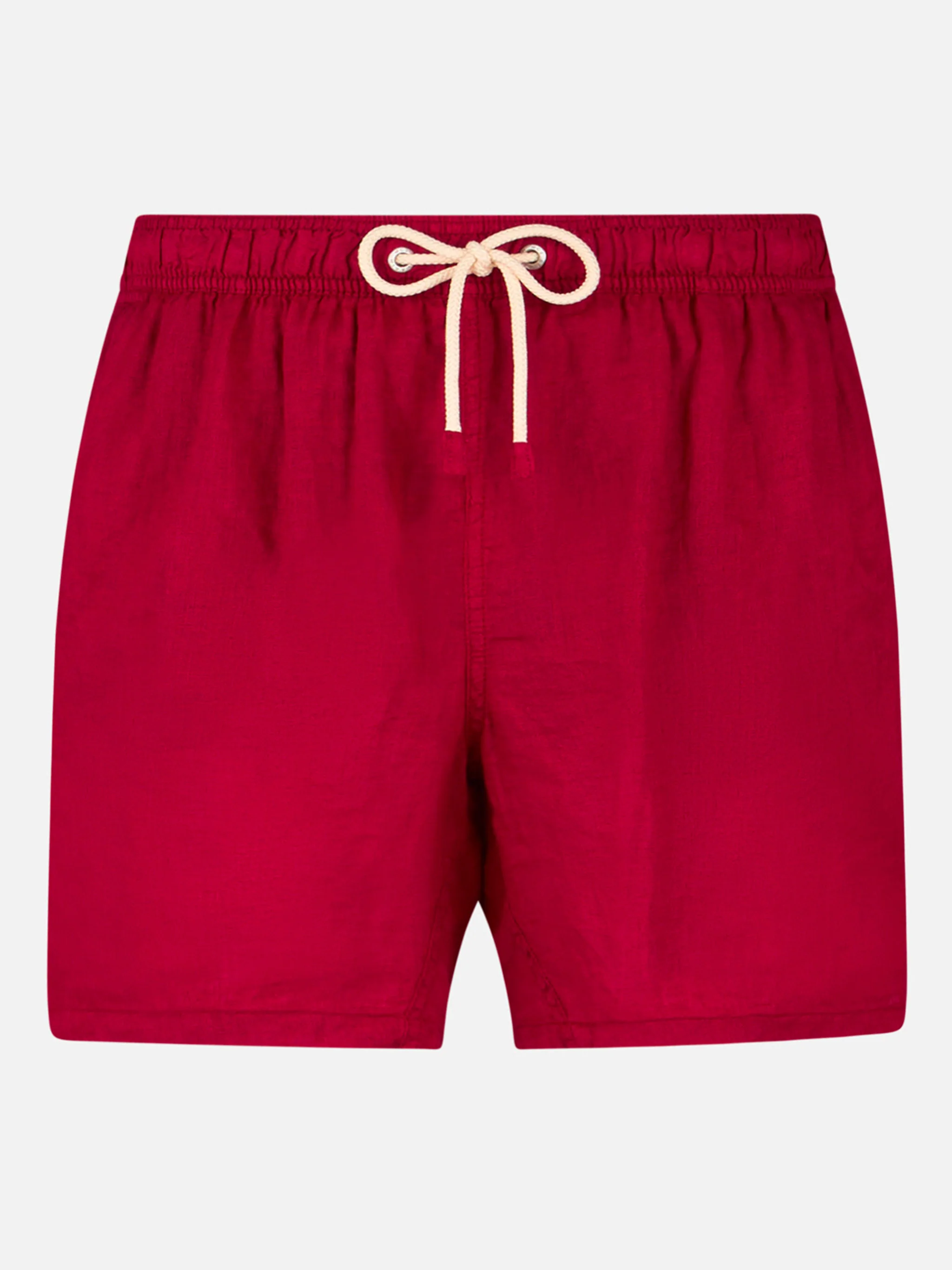 Gustavia burgundy plain-color linen swim shorts