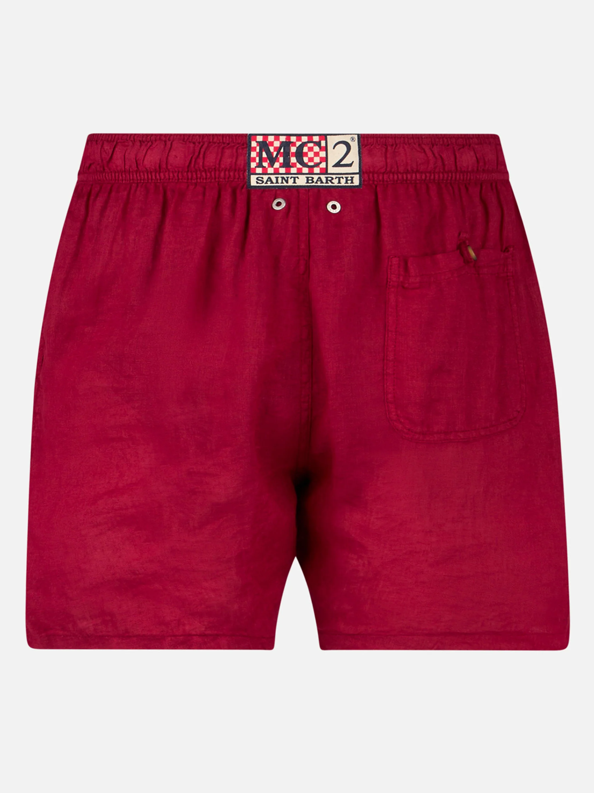 Gustavia burgundy plain-color linen swim shorts - Image 2