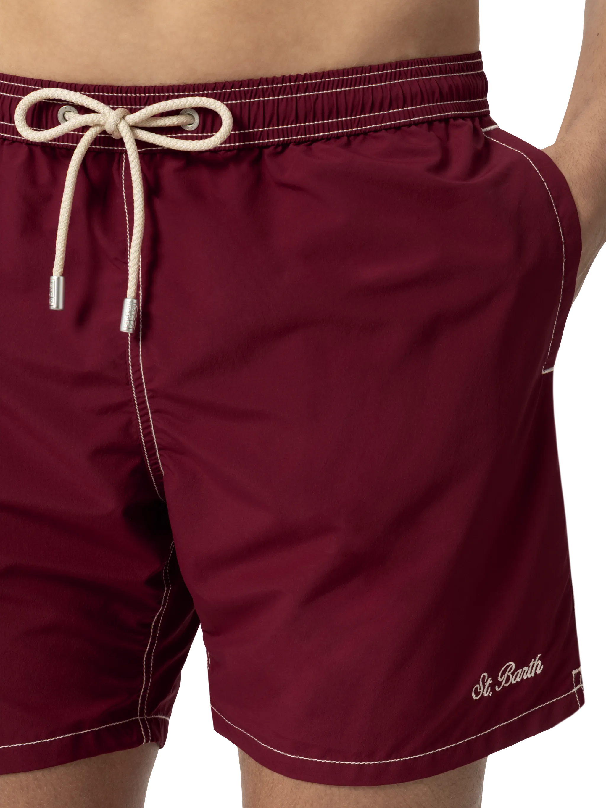 Burgundy mid-length classic light swim shorts Patmos - Image 5