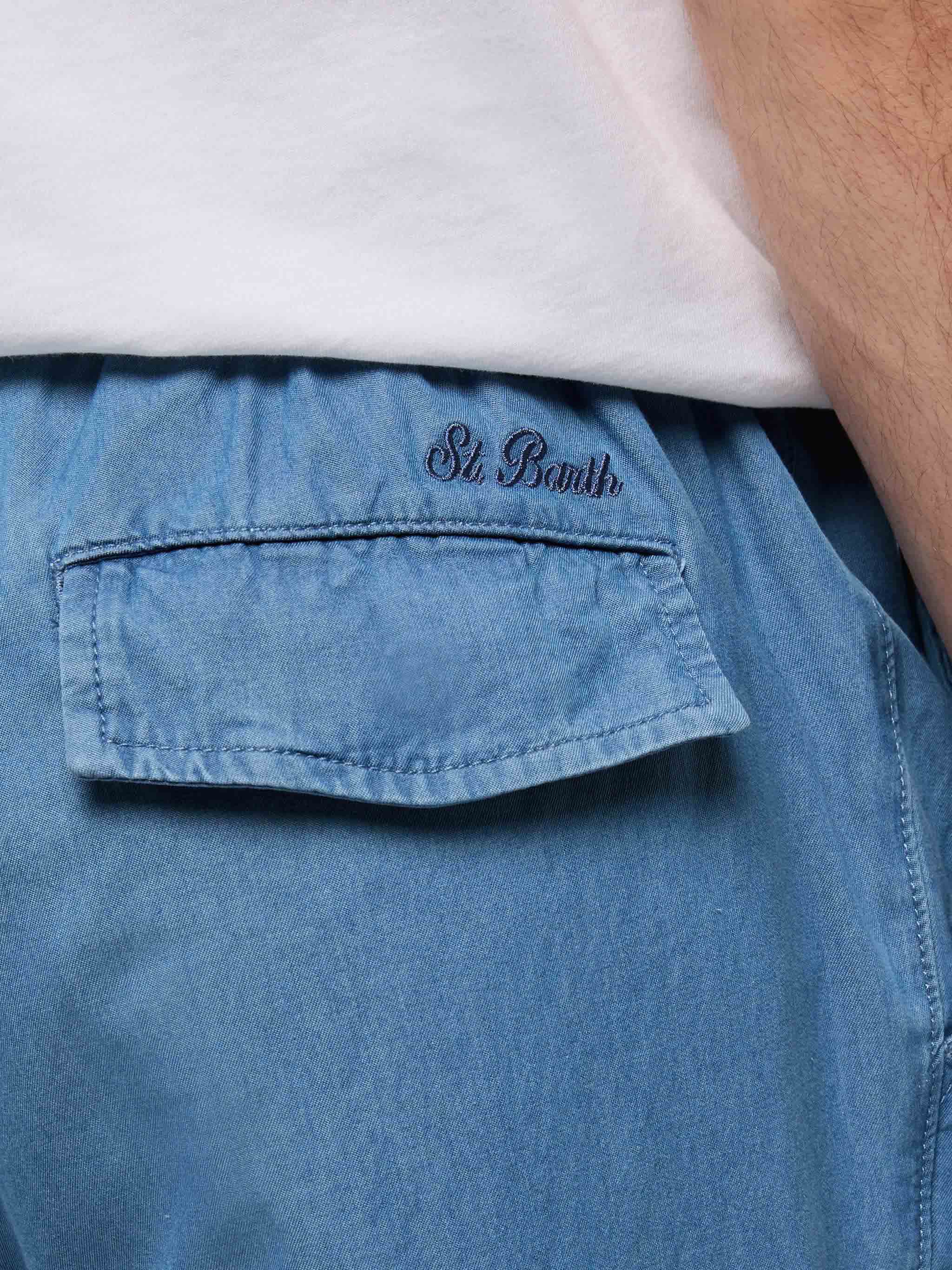 Calais denim blue chambray pants with drawstring - Image 2