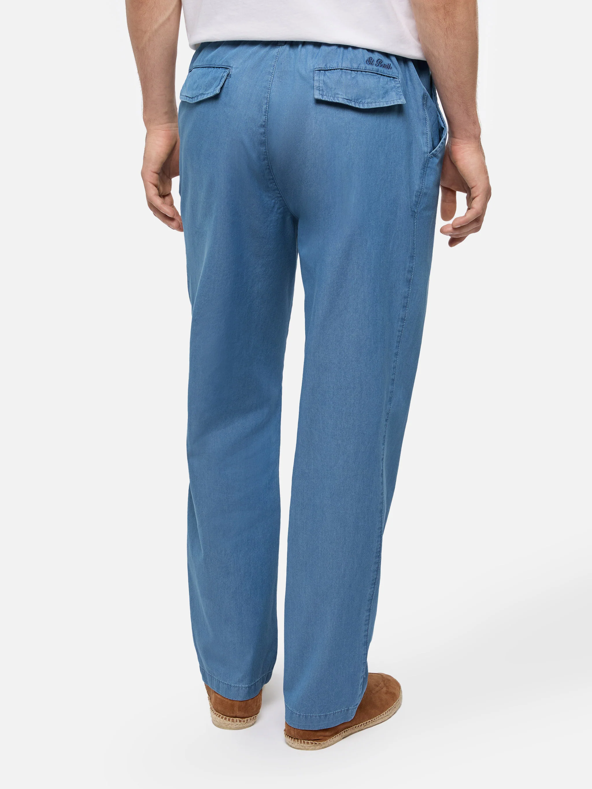 Calais denim blue chambray pants with drawstring - Image 3