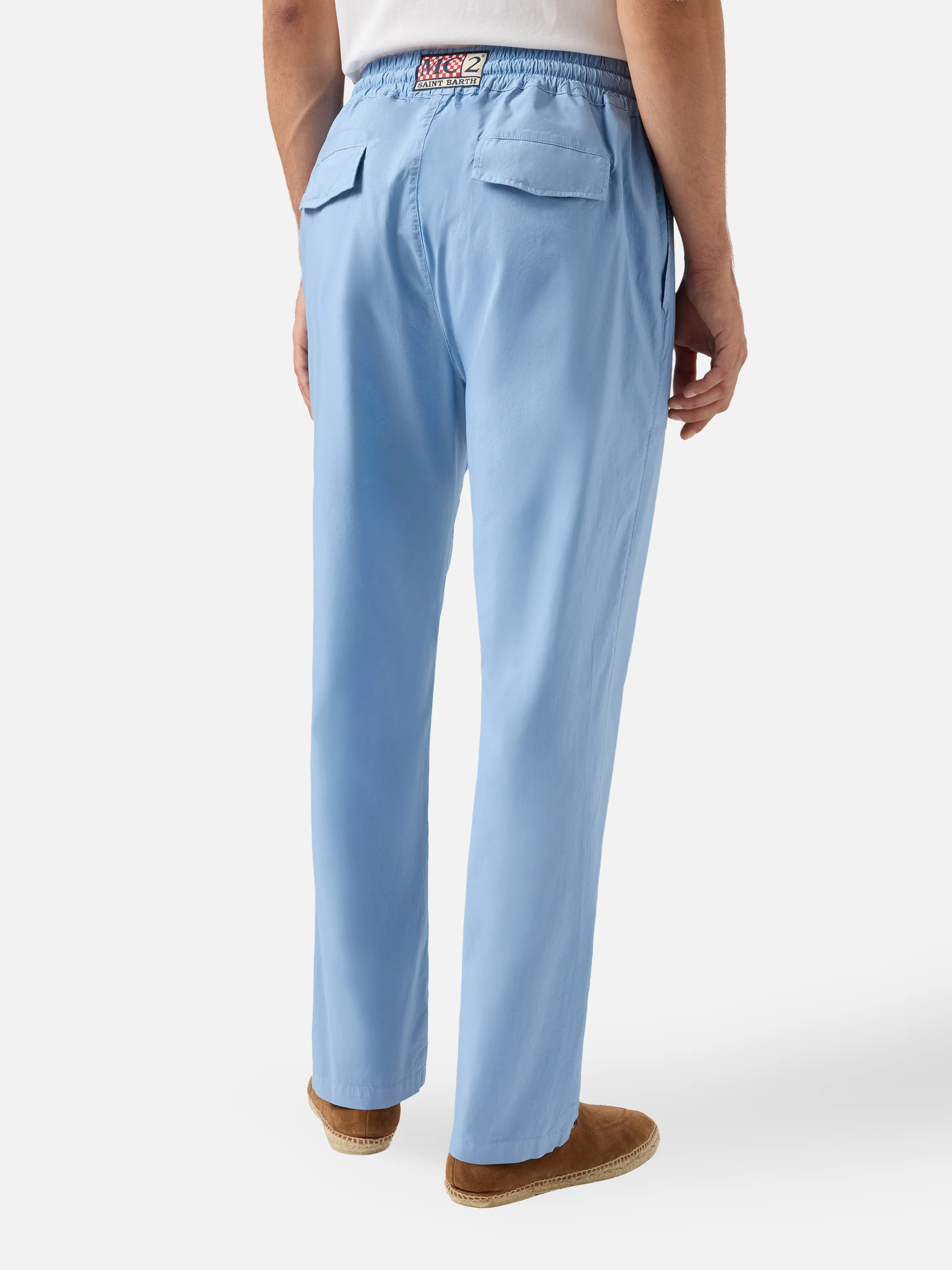 Calais dusty blue cotton pants with drawstring - Image 3