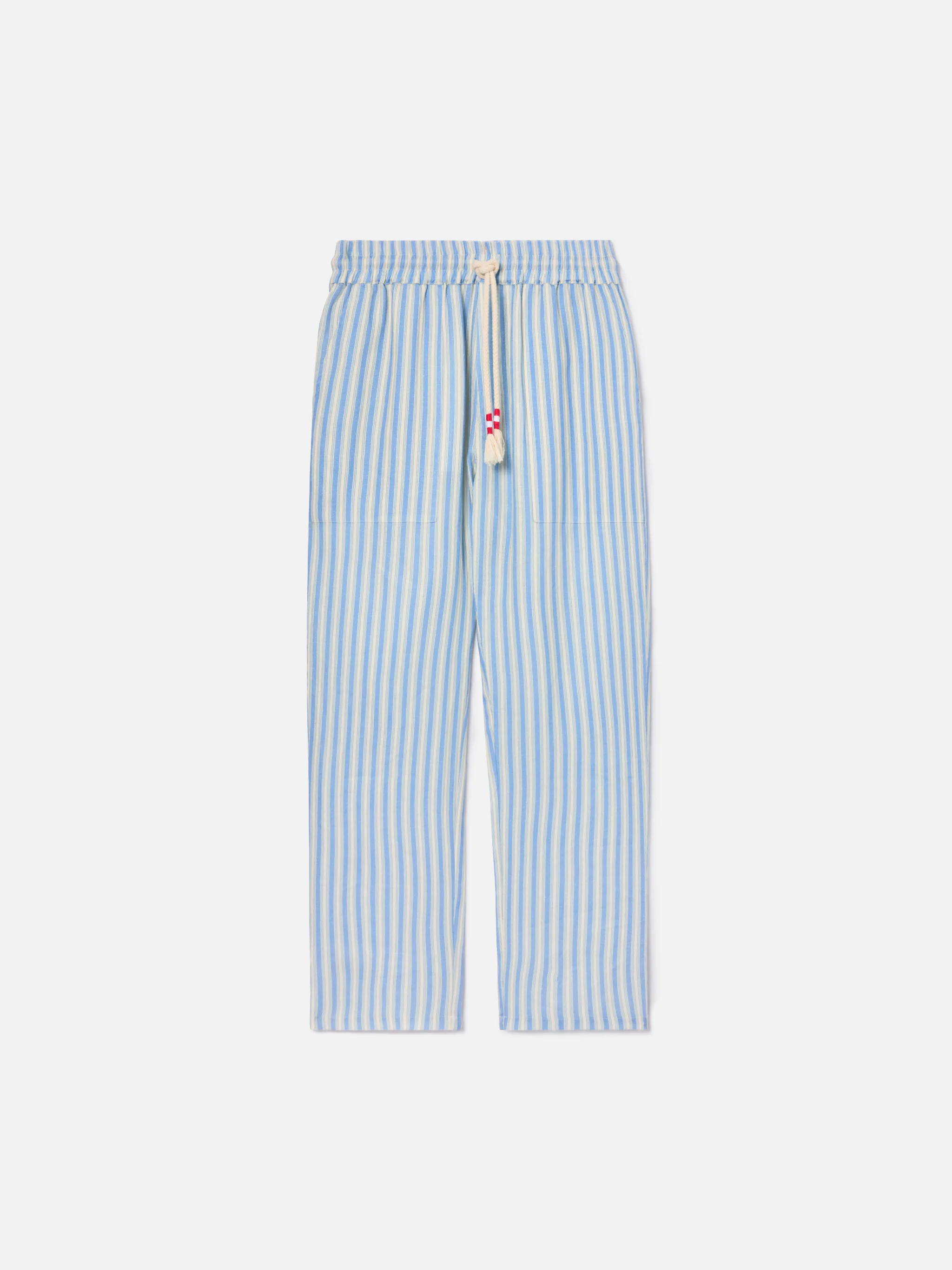 Calais long linen pants with cream and light blue stripes